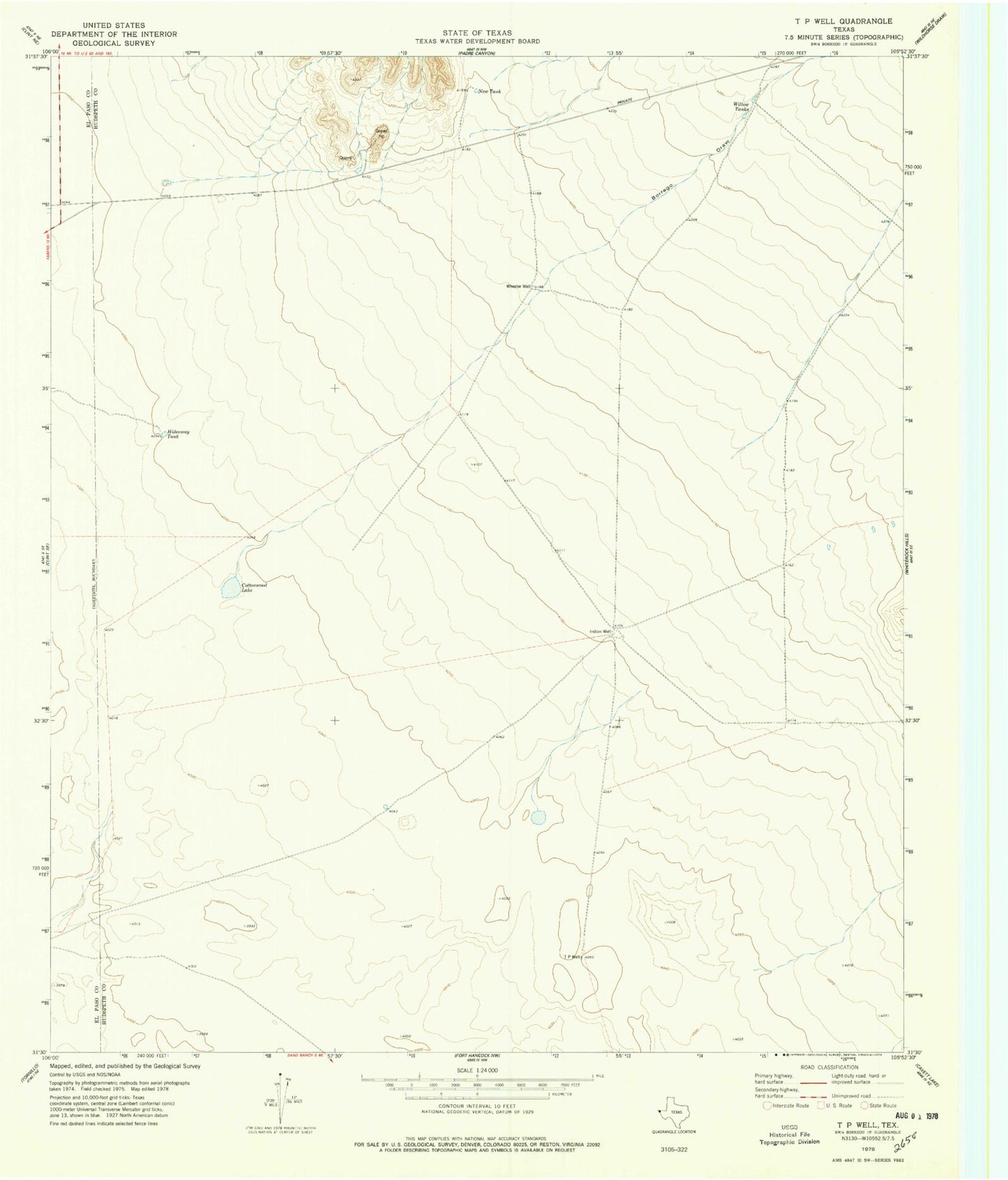 Classic USGS T P Well Texas 7.5'x7.5' Topo Map Image