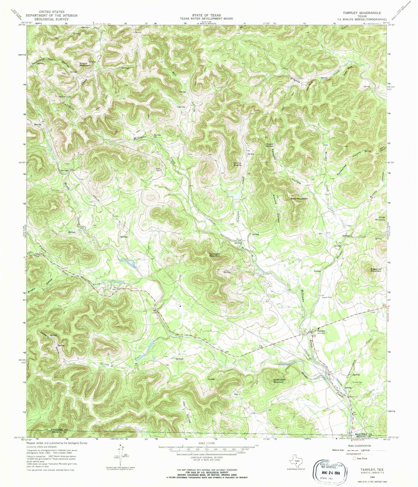 Classic USGS Tarpley Texas 7.5'x7.5' Topo Map Image