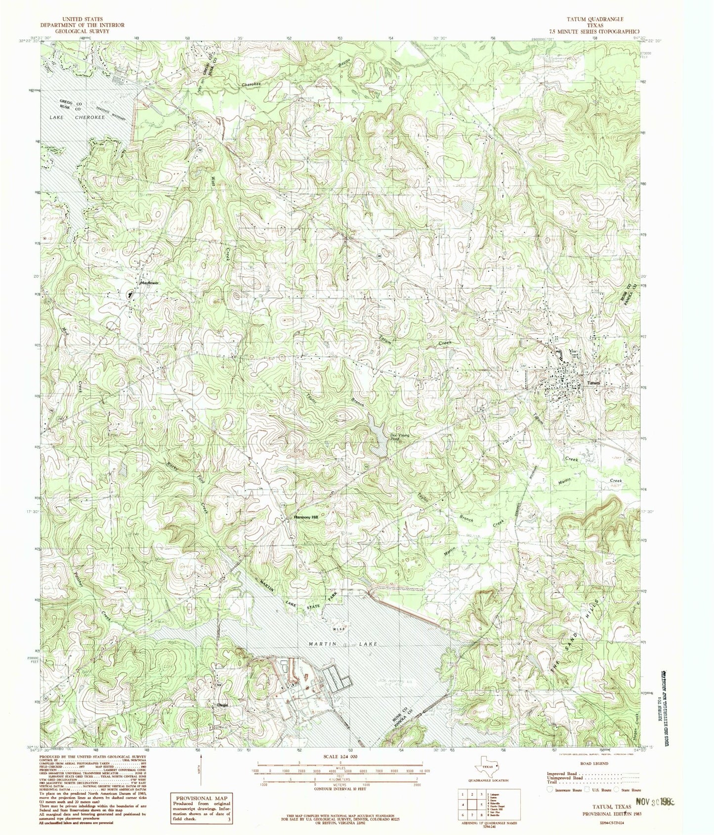 Classic USGS Tatum Texas 7.5'x7.5' Topo Map Image