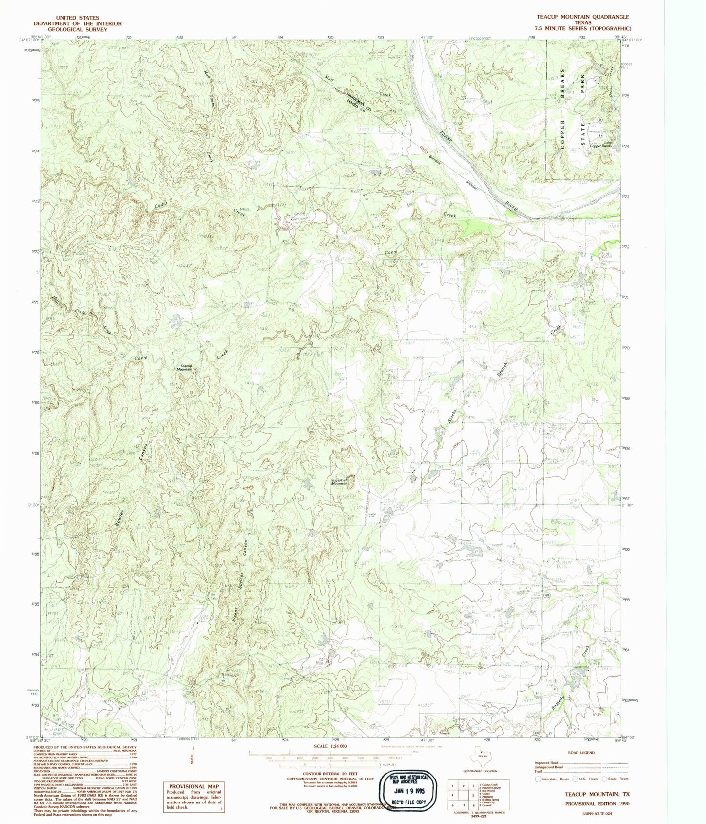 Classic USGS Teacup Mountain Texas 7.5'x7.5' Topo Map Image