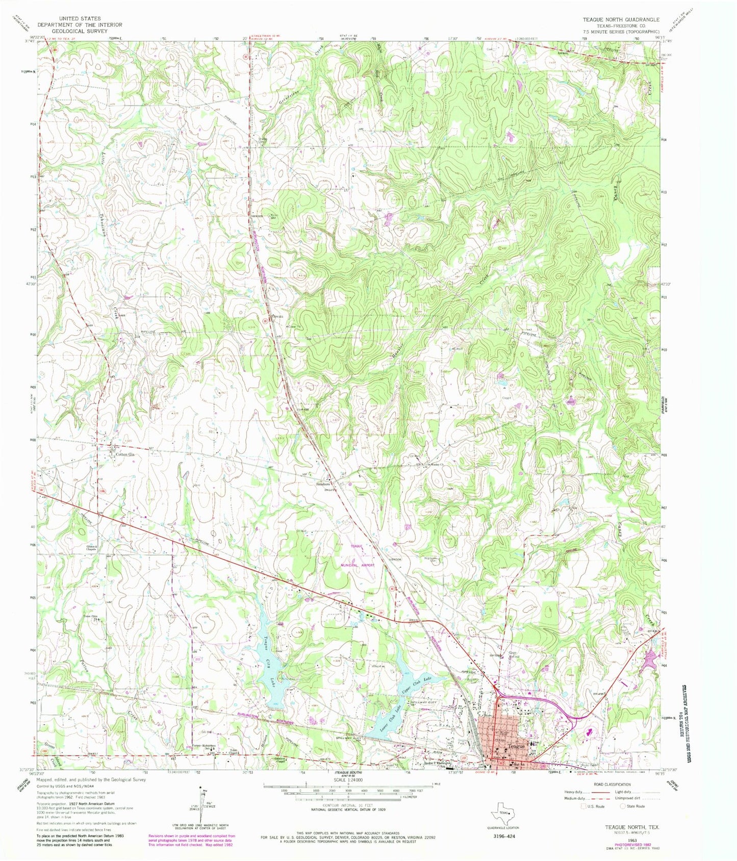 Classic USGS Teague North Texas 7.5'x7.5' Topo Map Image