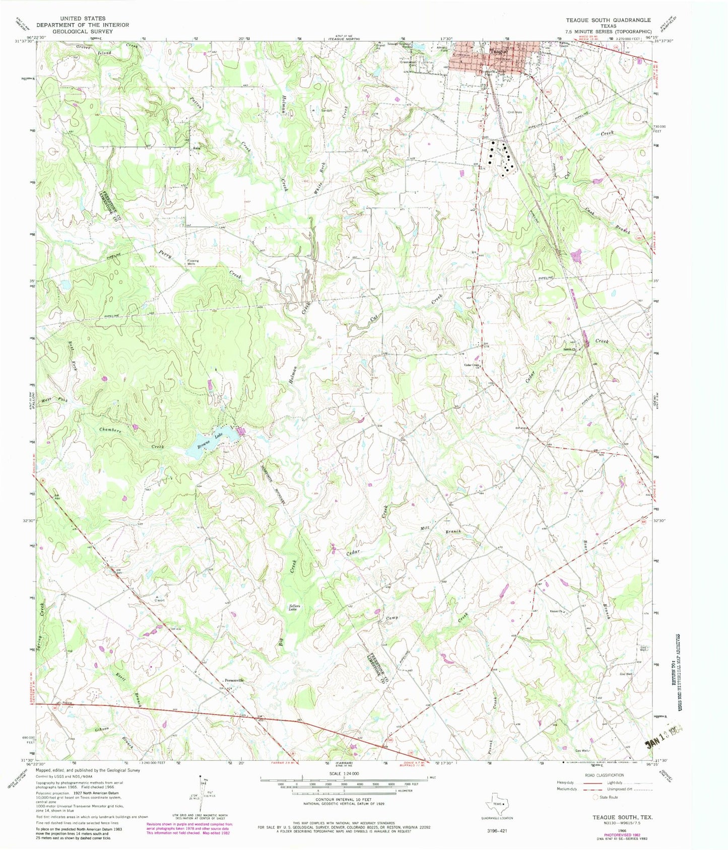 Classic USGS Teague South Texas 7.5'x7.5' Topo Map Image