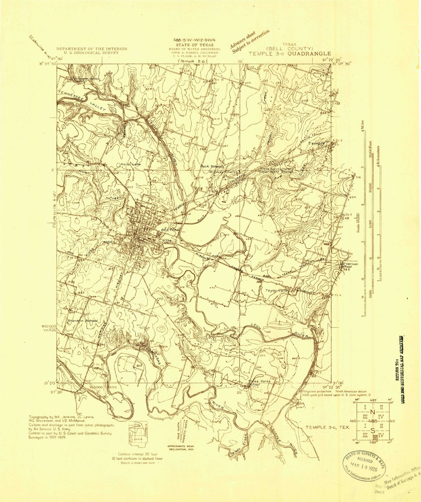 Classic USGS Belton Texas 7.5'x7.5' Topo Map Image