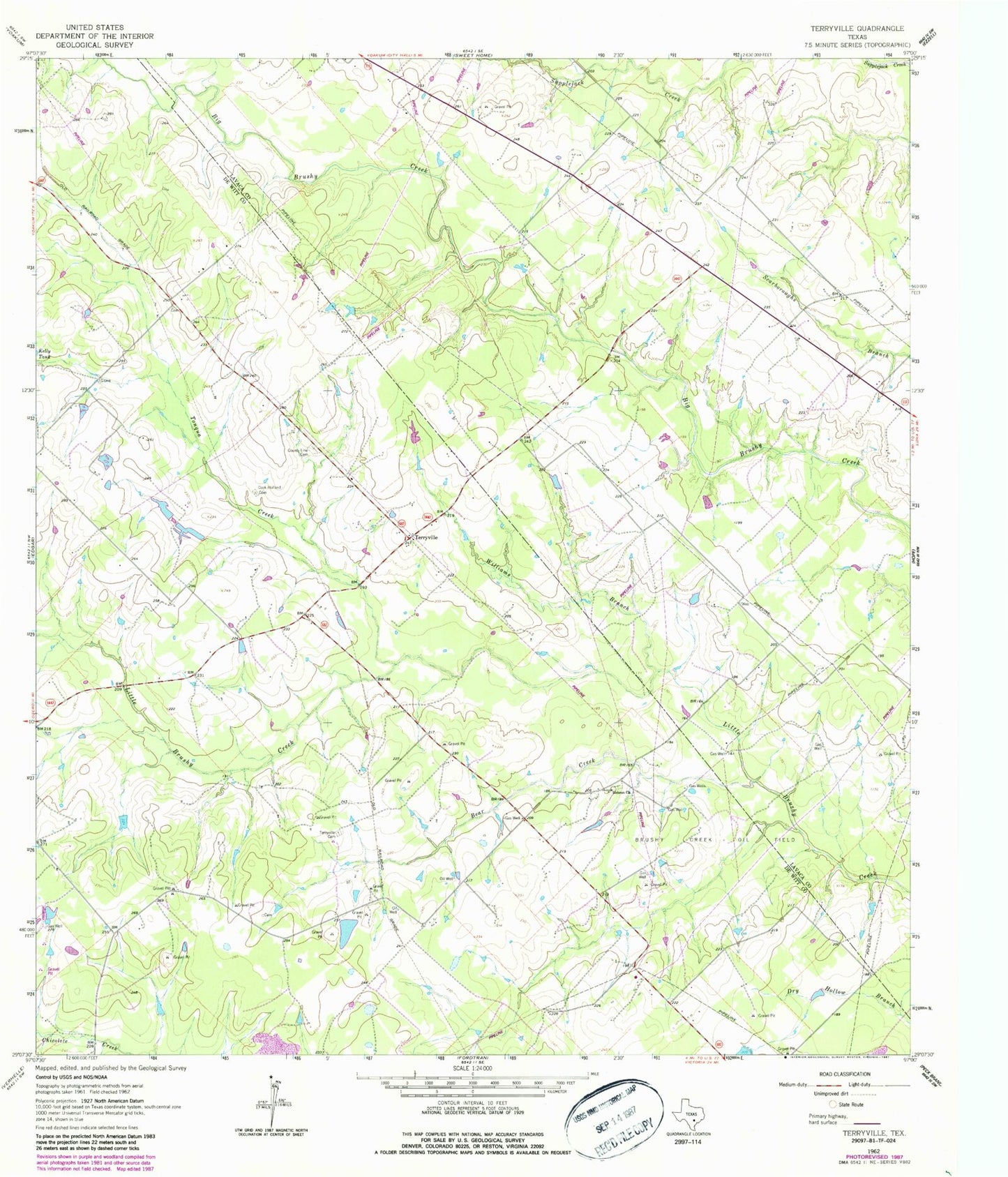 Classic USGS Terryville Texas 7.5'x7.5' Topo Map Image
