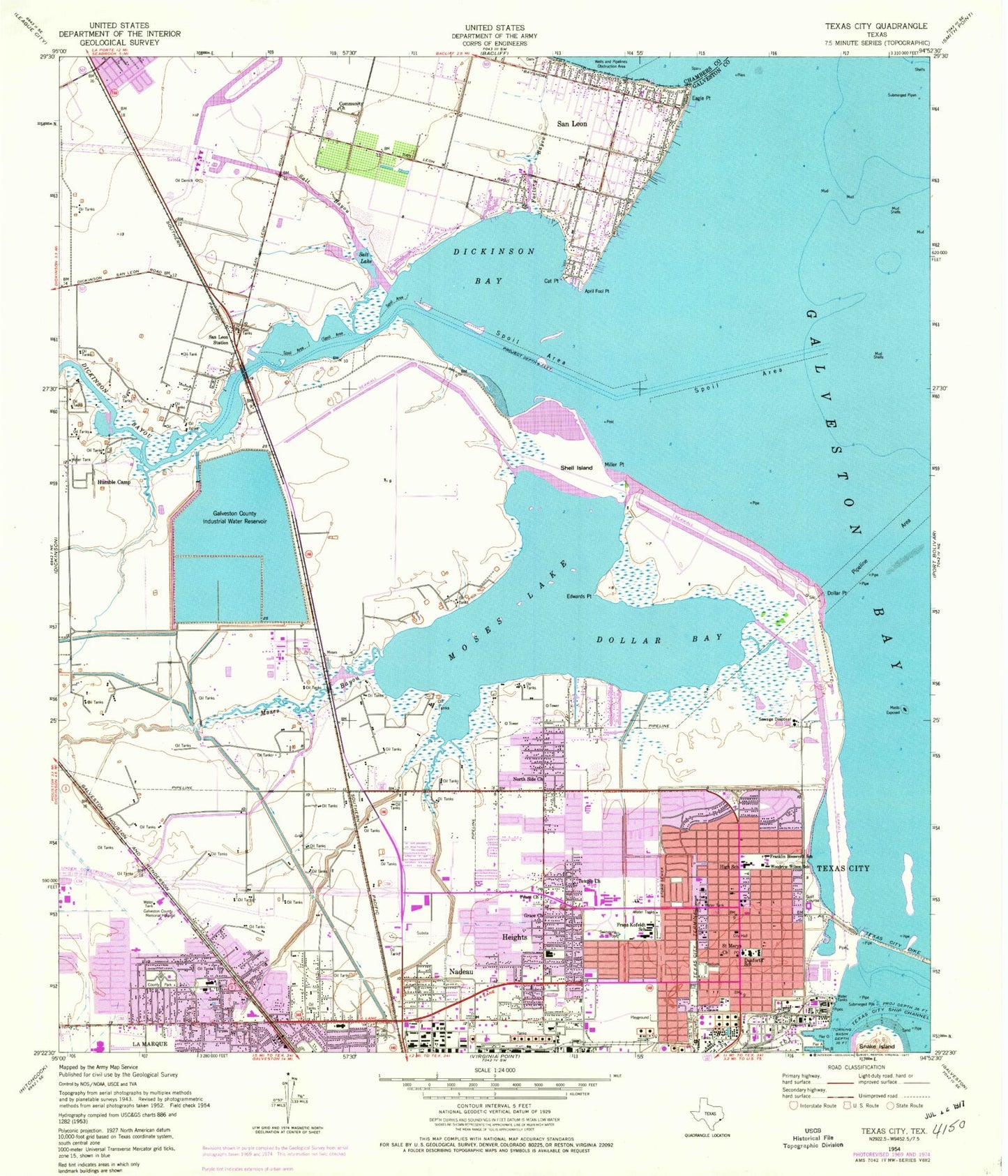 Classic USGS Texas City Texas 7.5'x7.5' Topo Map Image