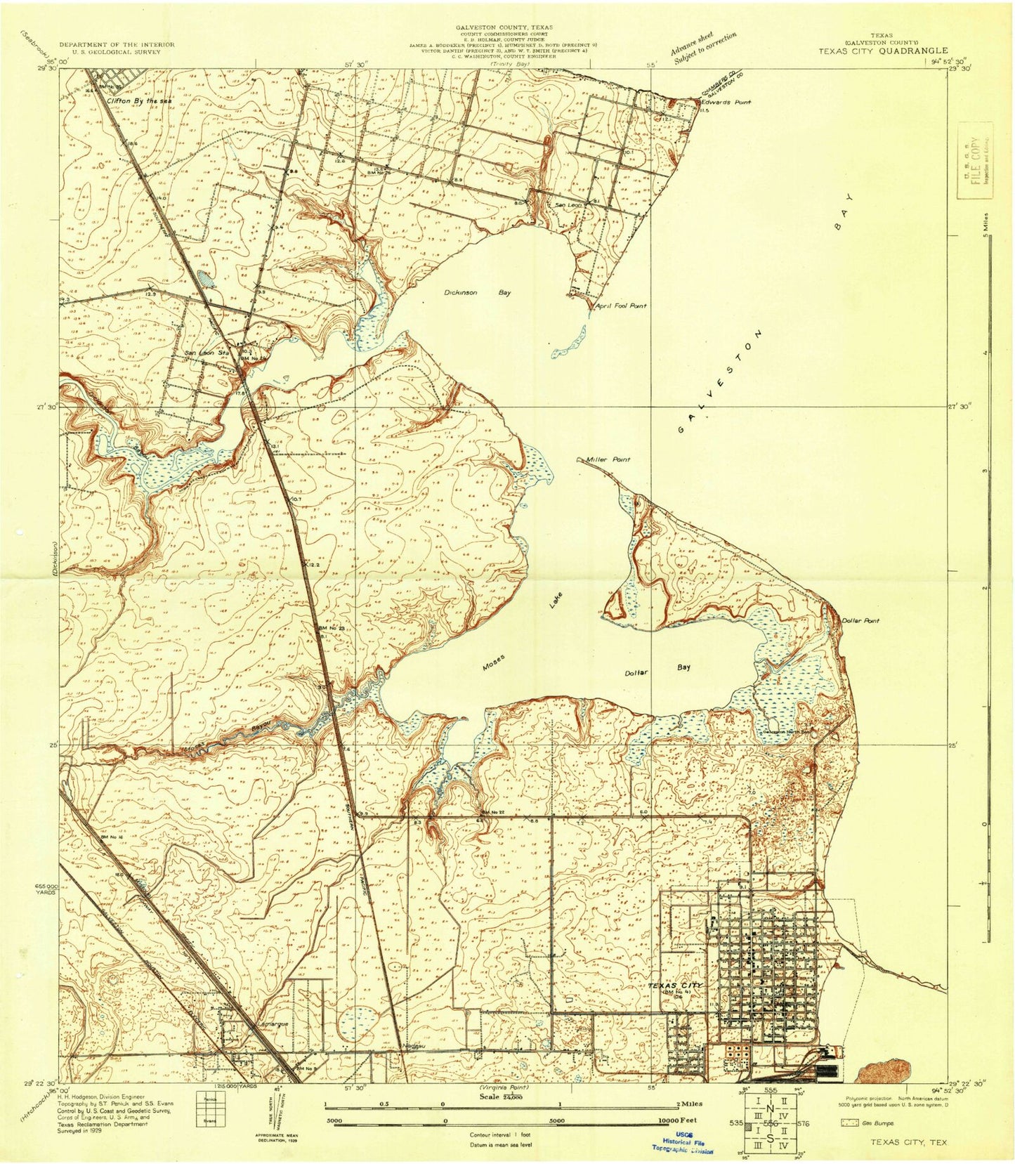 Classic USGS Texas City Texas 7.5'x7.5' Topo Map Image