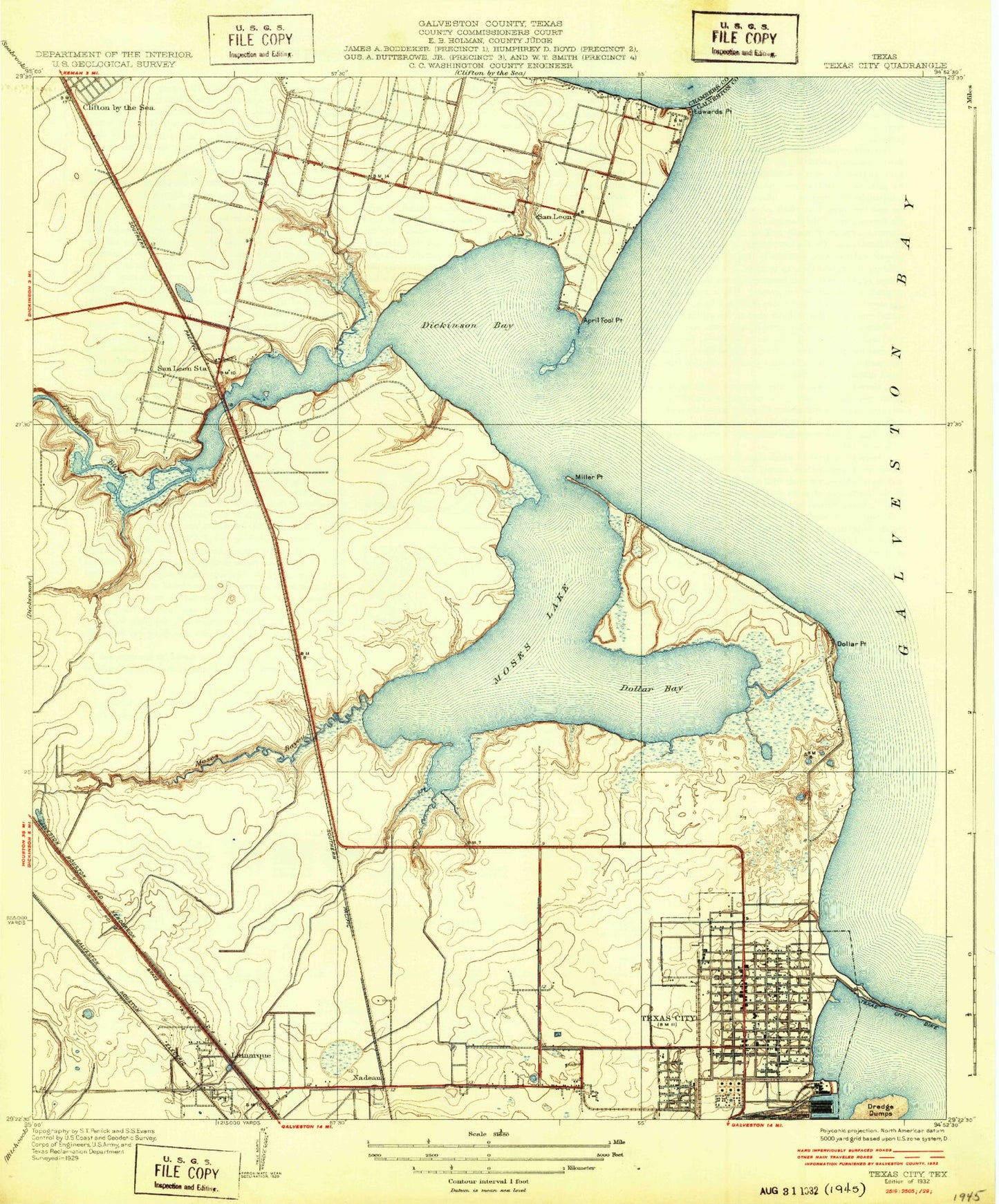 Classic USGS Texas City Texas 7.5'x7.5' Topo Map Image