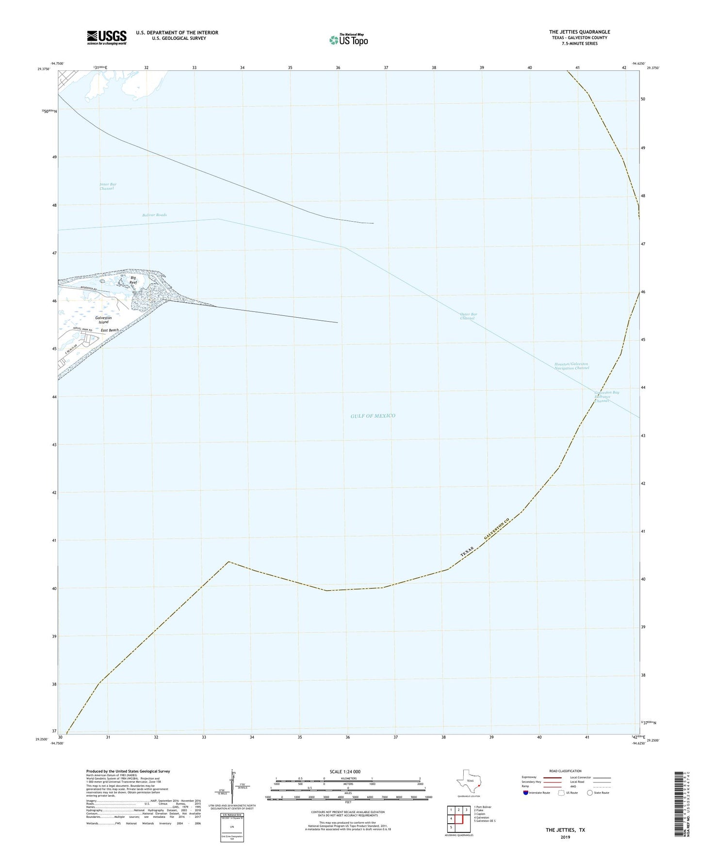 The Jetties Texas US Topo Map Image