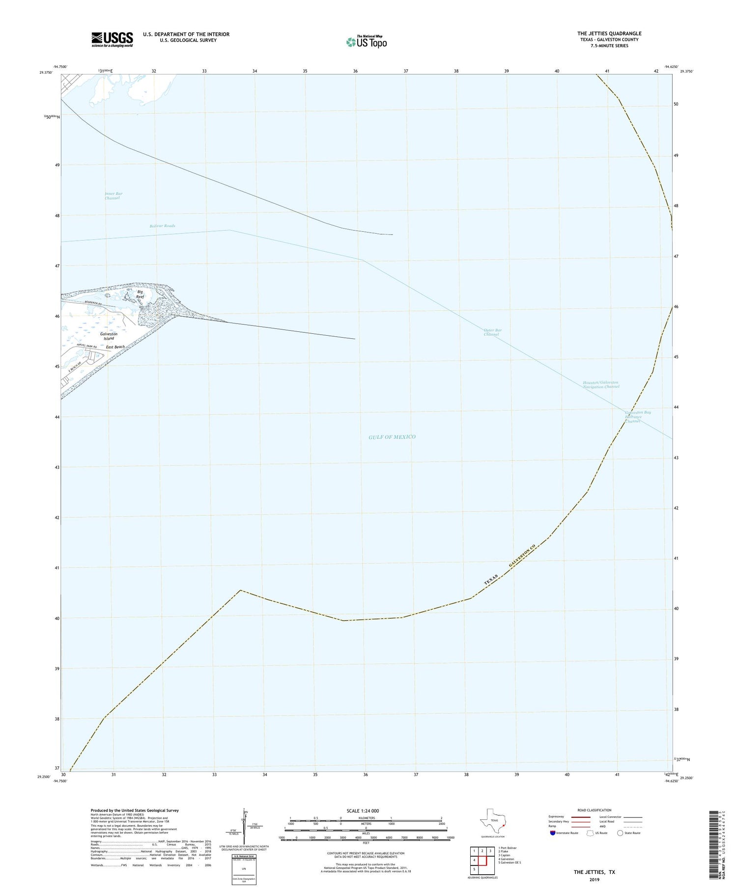 The Jetties Texas US Topo Map Image