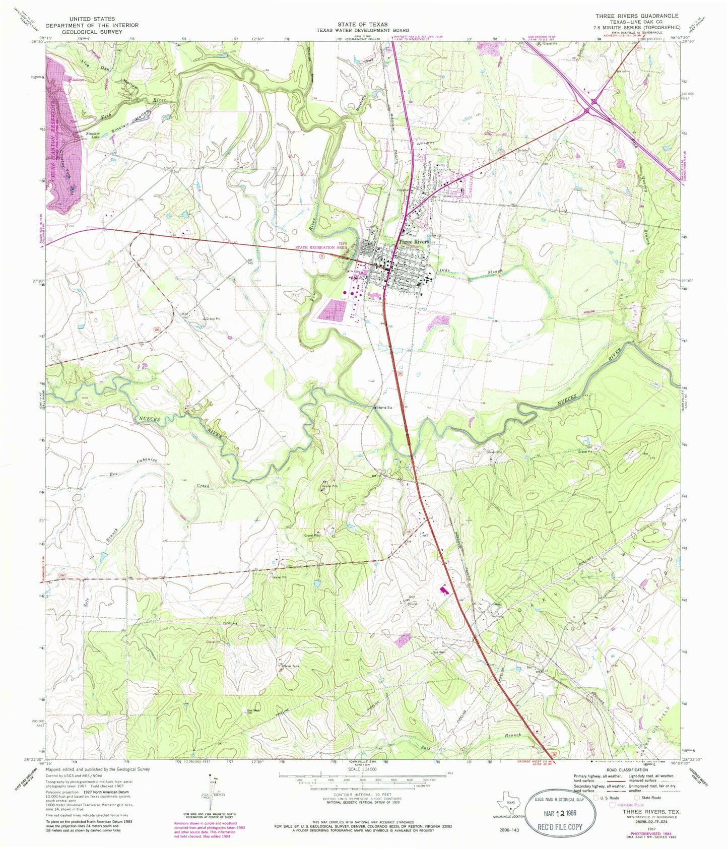 Classic USGS Three Rivers Texas 7.5'x7.5' Topo Map Image