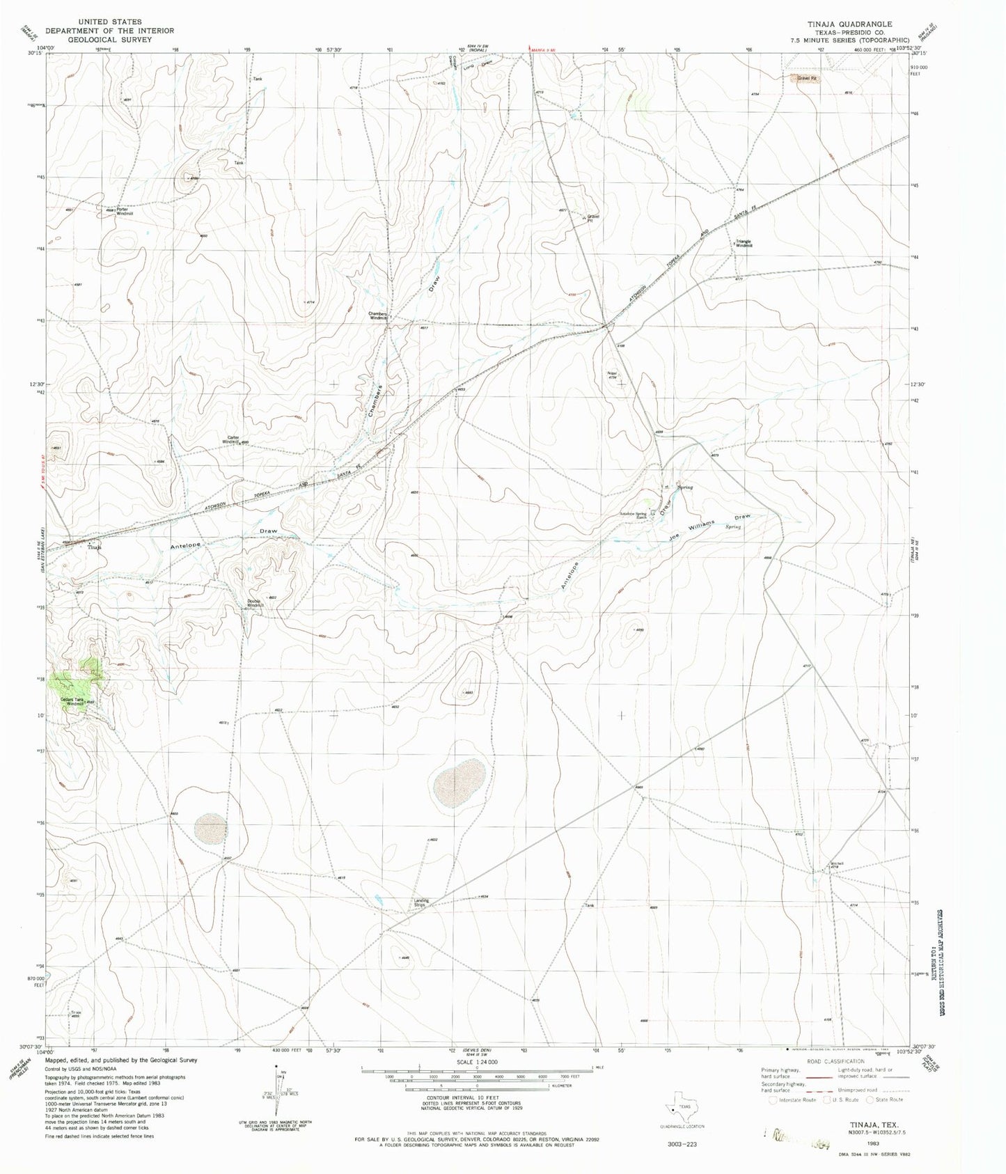 Classic USGS Tinaja Texas 7.5'x7.5' Topo Map Image