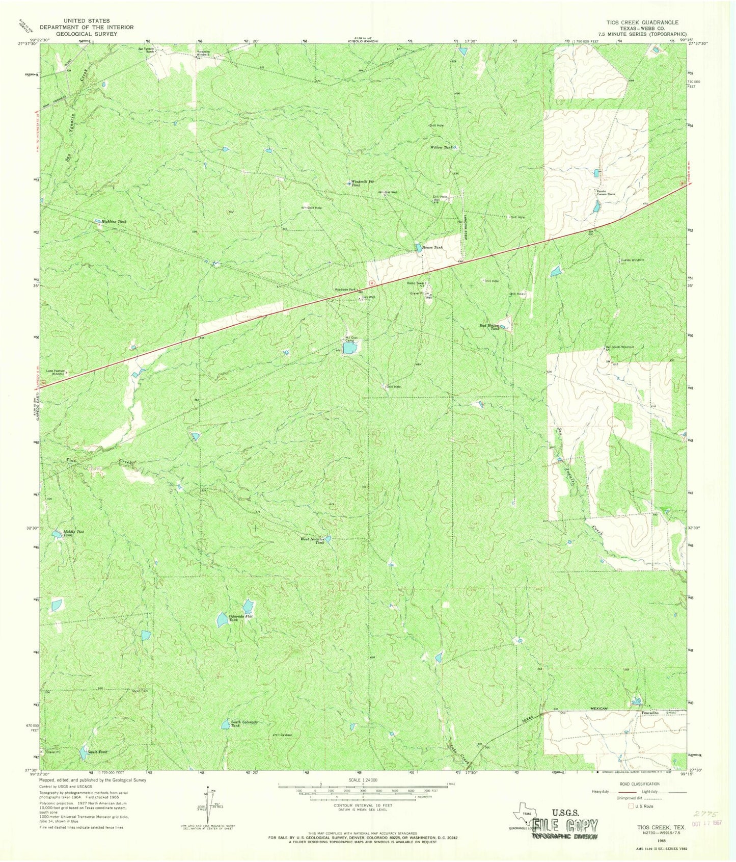 Classic USGS Tios Creek Texas 7.5'x7.5' Topo Map Image