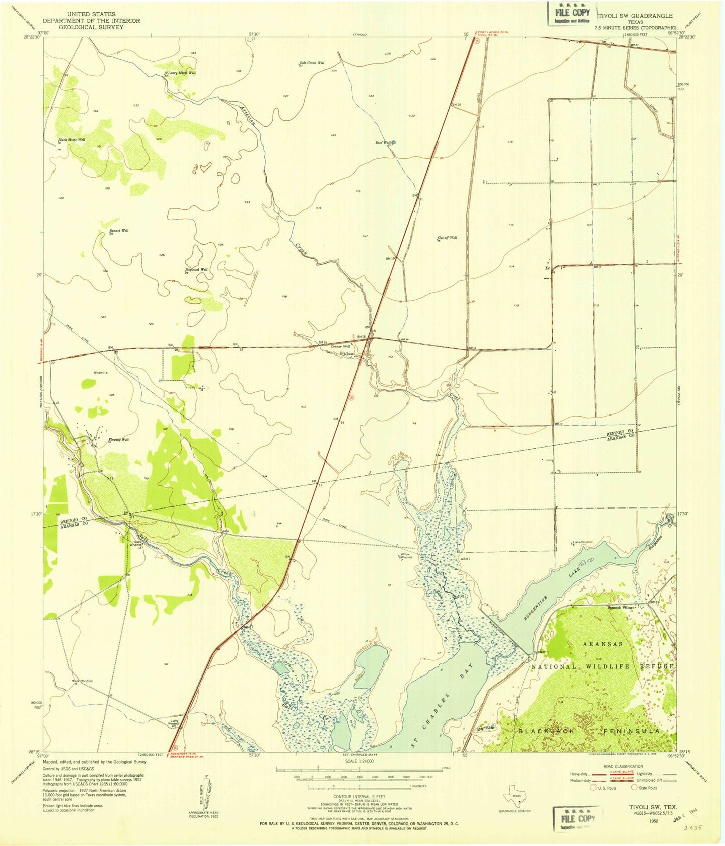 Classic USGS Tivoli SW Texas 7.5'x7.5' Topo Map Image