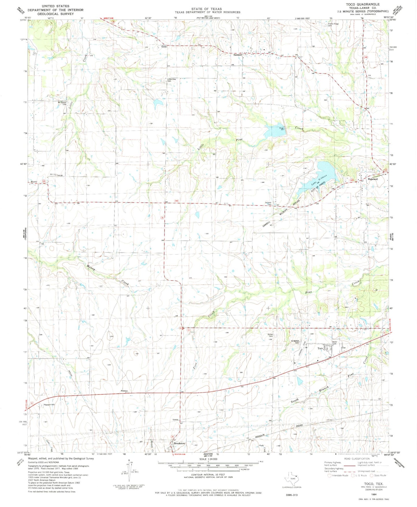 Classic USGS Toco Texas 7.5'x7.5' Topo Map Image