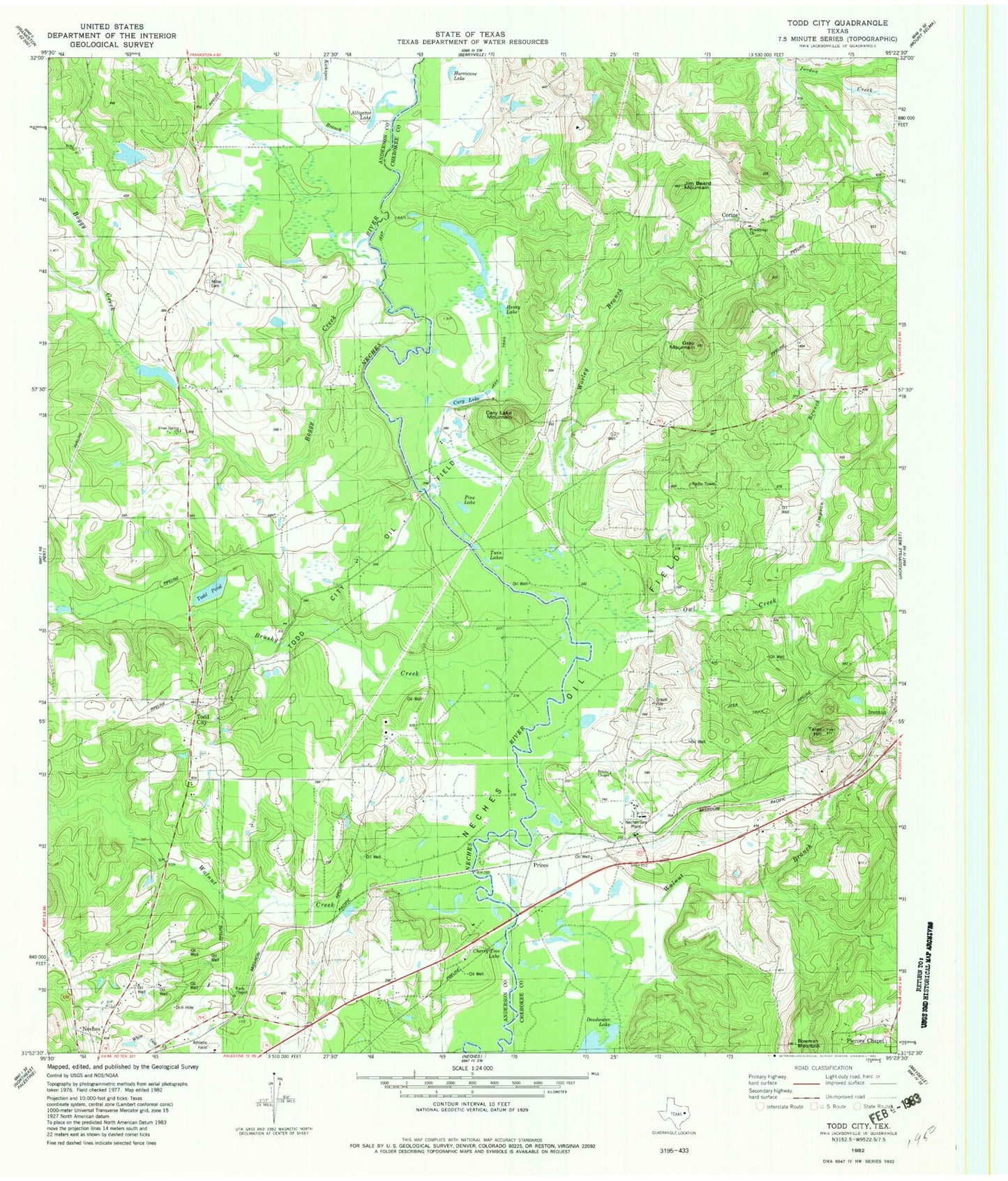 Classic USGS Todd City Texas 7.5'x7.5' Topo Map Image