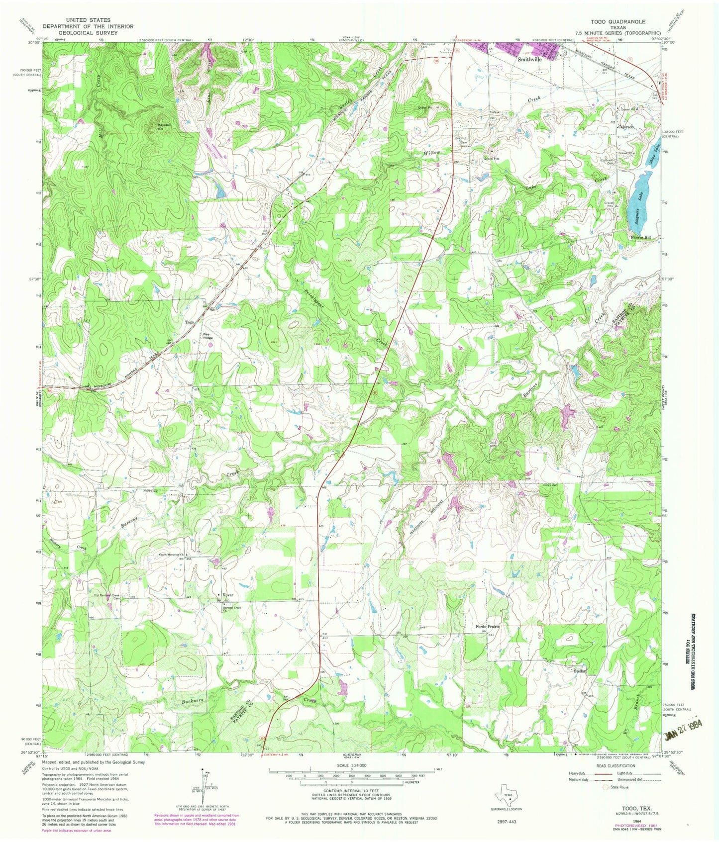 Classic USGS Togo Texas 7.5'x7.5' Topo Map Image