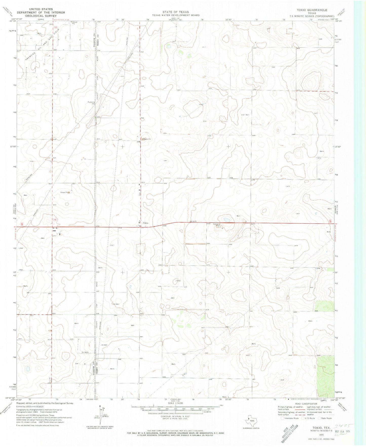 Classic USGS Tokio Texas 7.5'x7.5' Topo Map Image