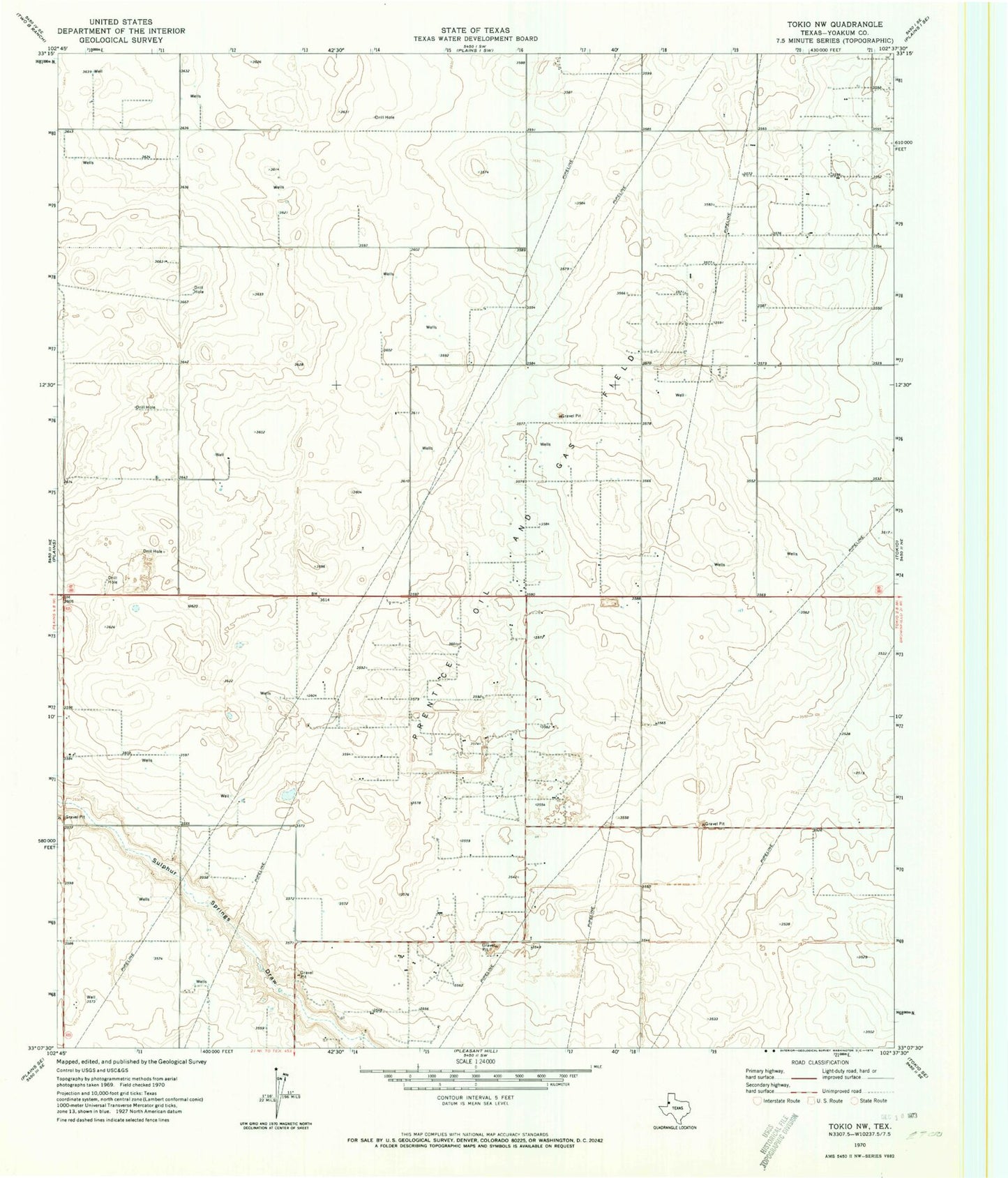 Classic USGS Tokio NW Texas 7.5'x7.5' Topo Map Image