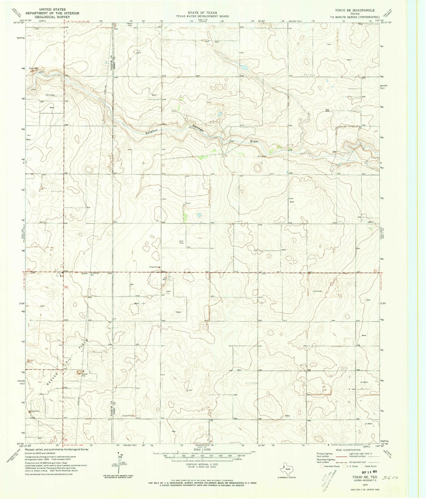 Classic USGS Tokio SE Texas 7.5'x7.5' Topo Map Image