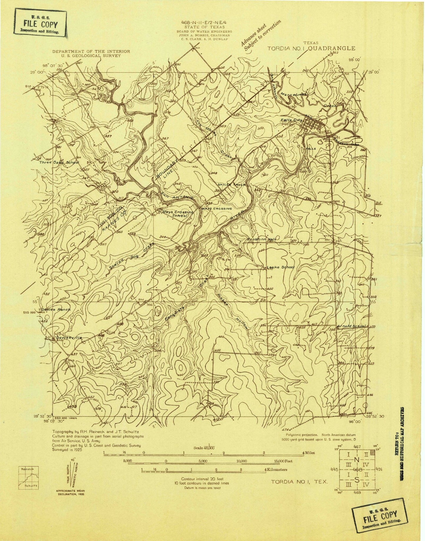 Classic USGS Falls City Texas 7.5'x7.5' Topo Map Image