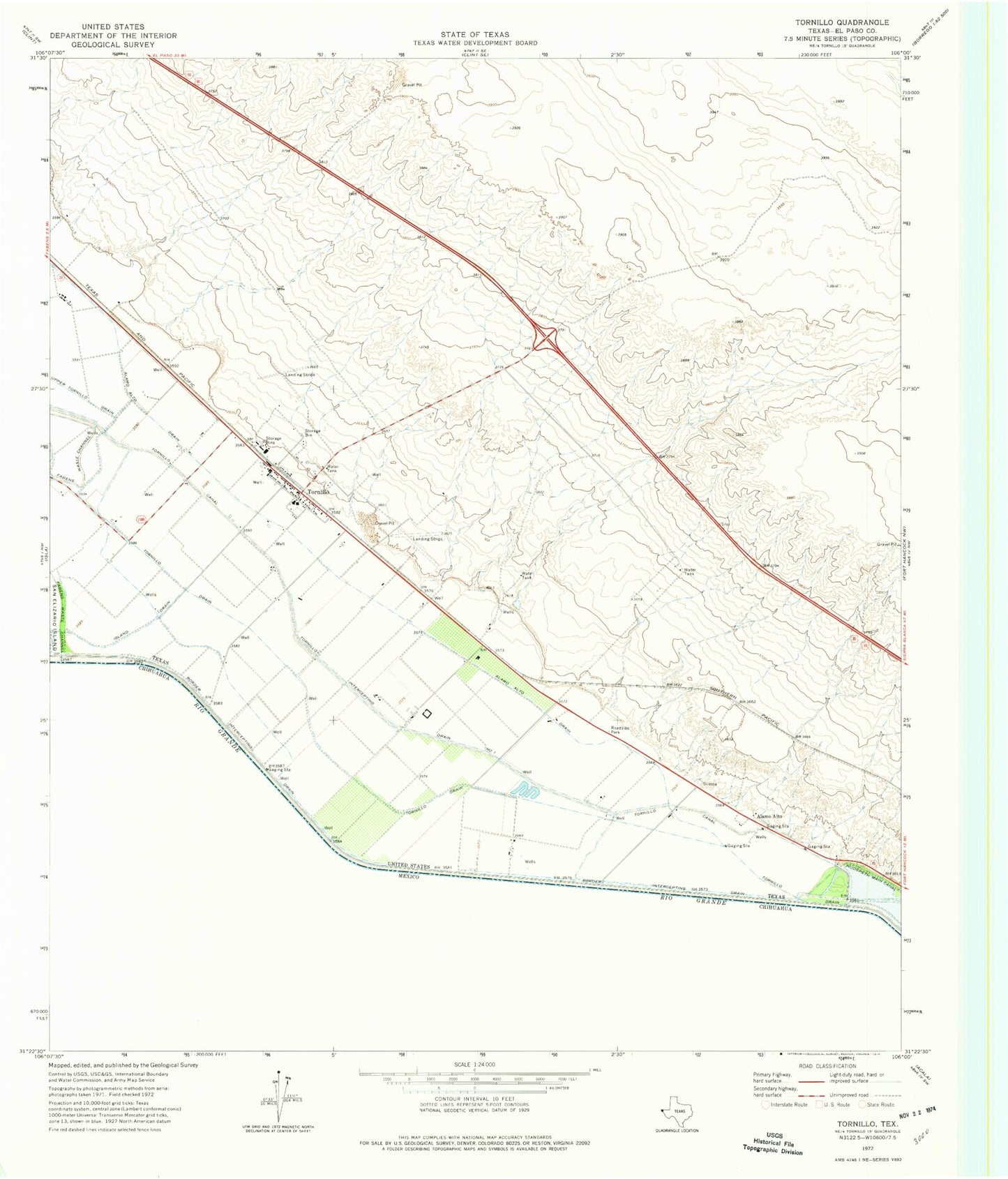 Classic USGS Tornillo Texas 7.5'x7.5' Topo Map Image