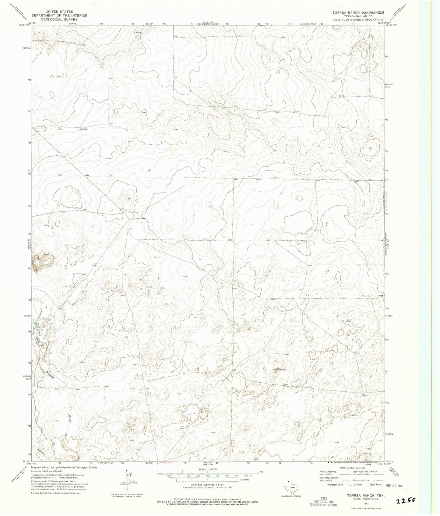 Classic USGS Tovrea Ranch Texas 7.5'x7.5' Topo Map Image