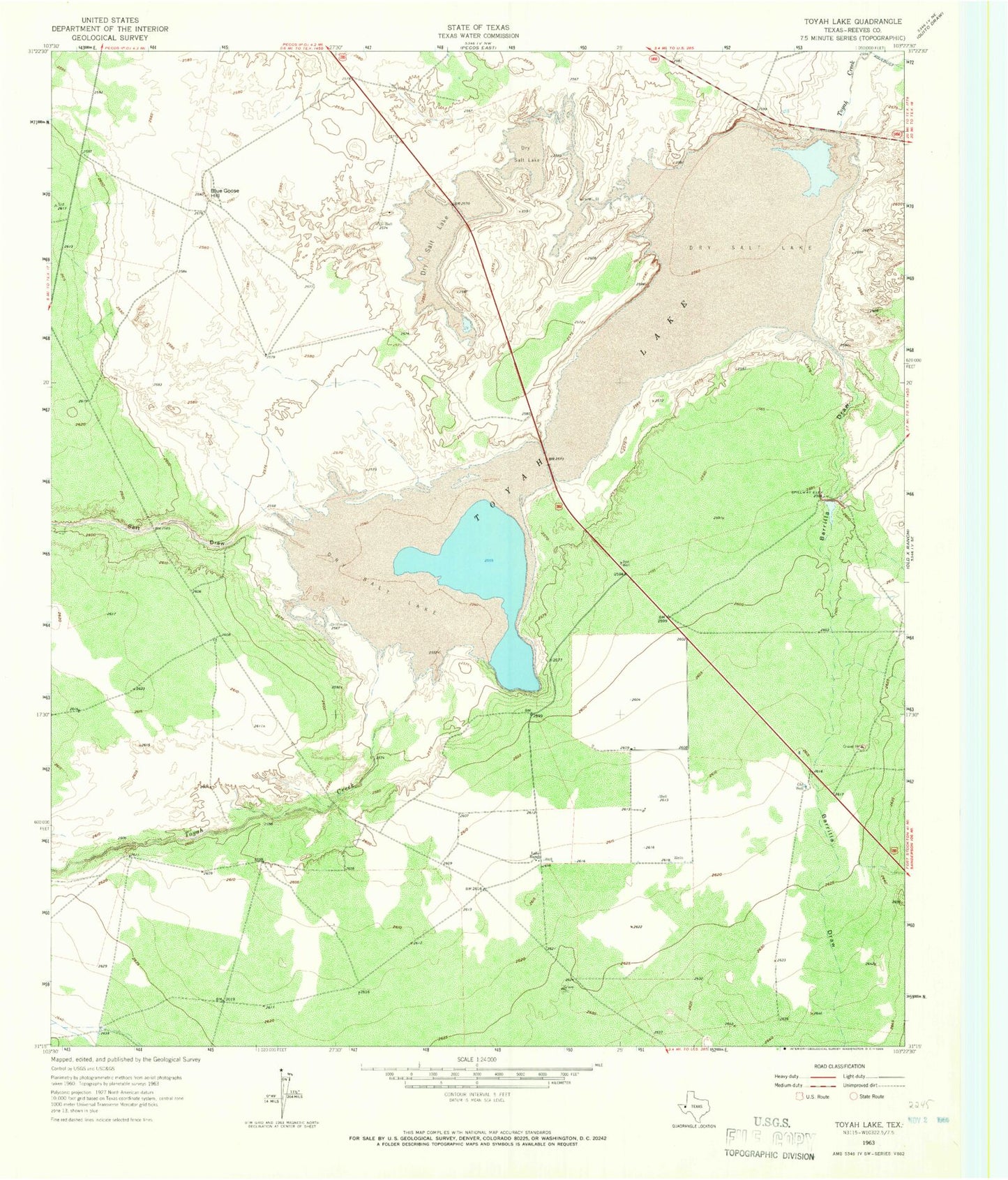 Classic USGS Toyah Lake Texas 7.5'x7.5' Topo Map Image