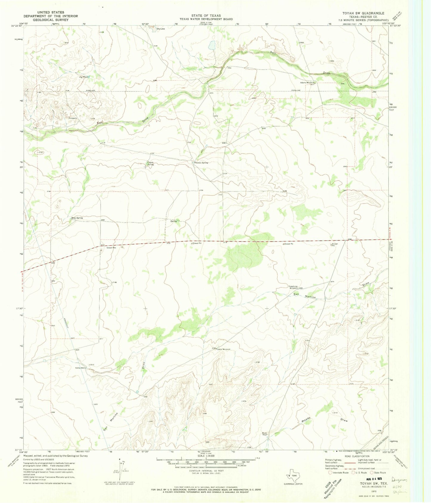 Classic USGS Toyah SW Texas 7.5'x7.5' Topo Map Image