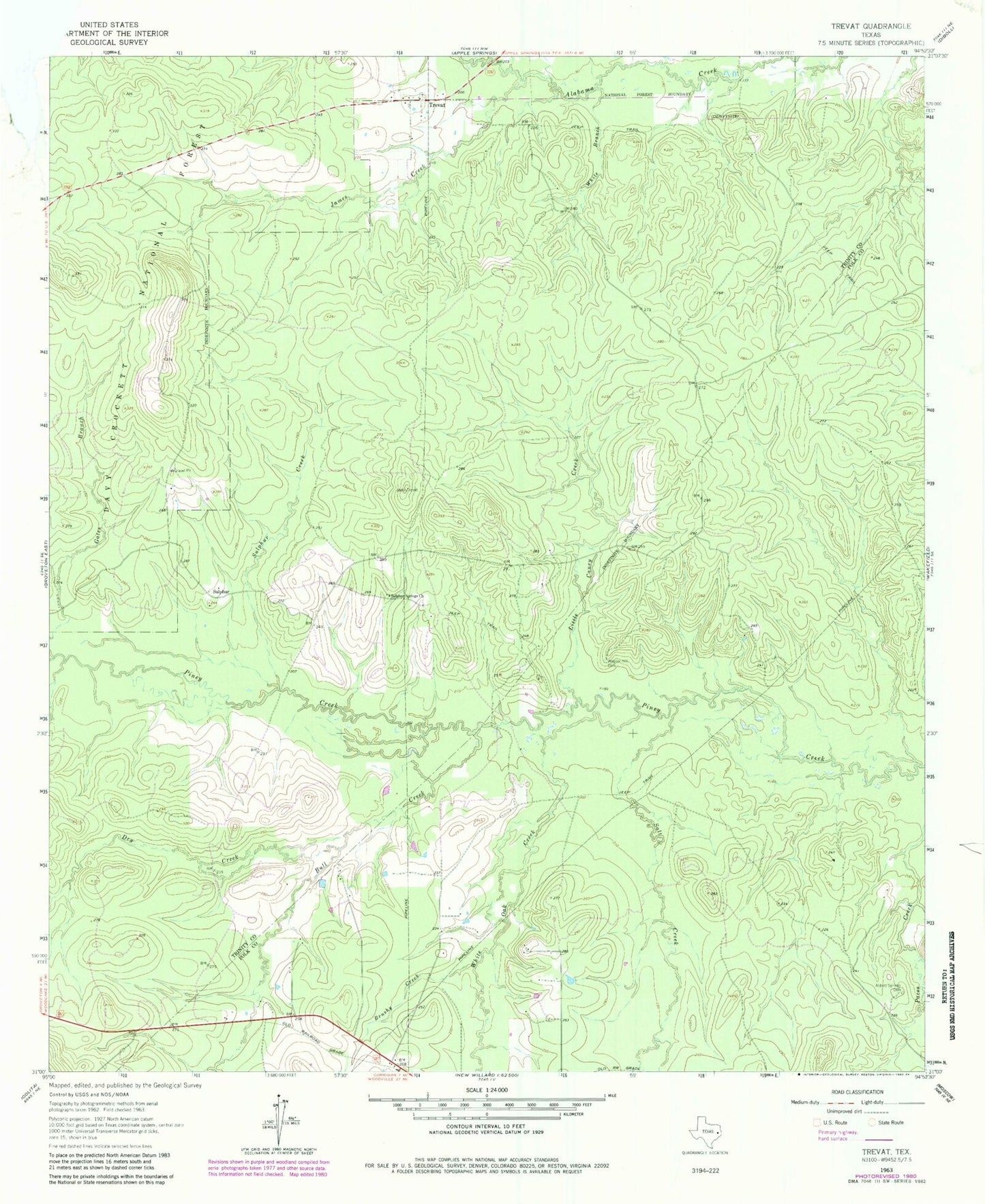 Classic USGS Trevat Texas 7.5'x7.5' Topo Map Image