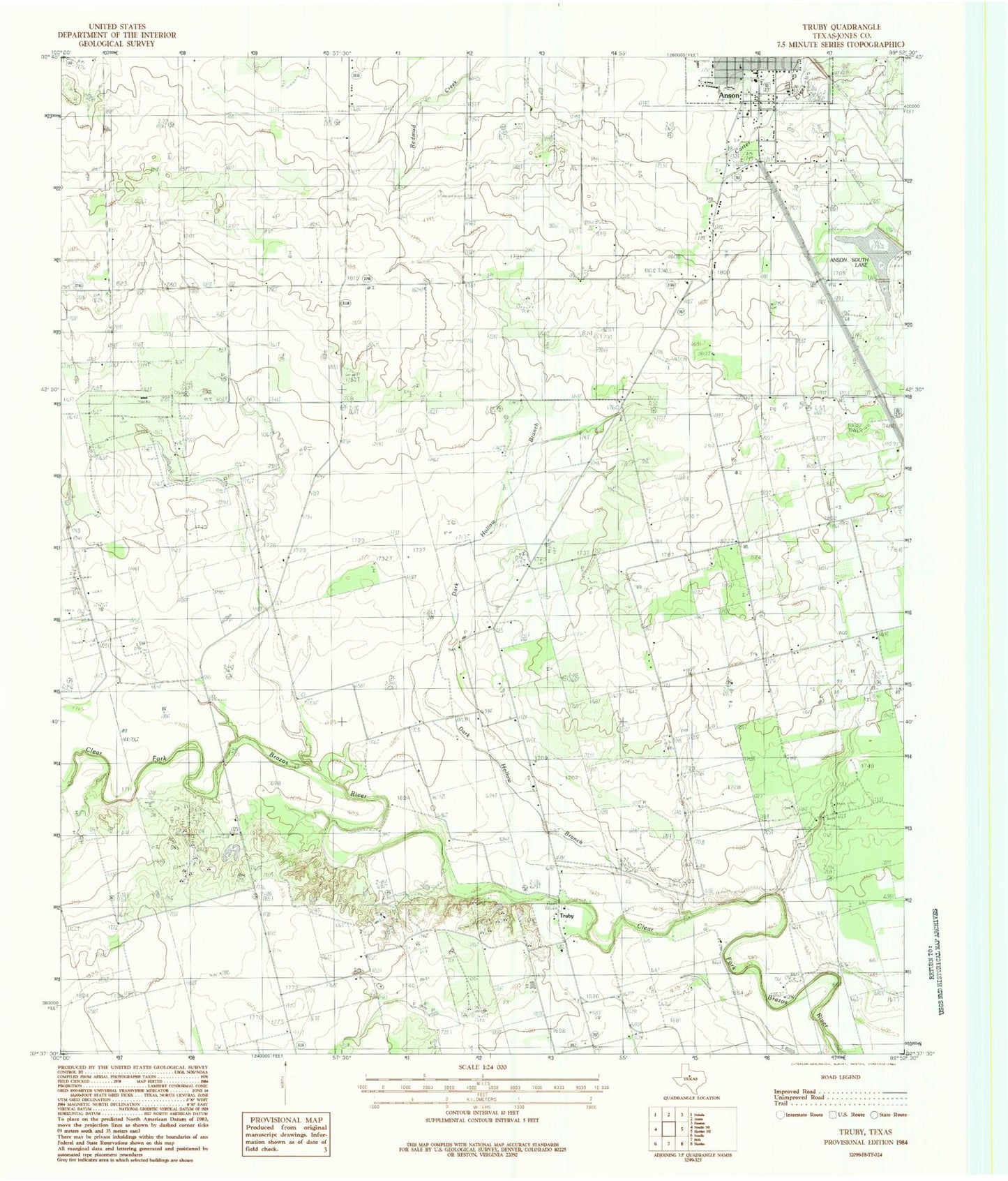 Classic USGS Truby Texas 7.5'x7.5' Topo Map Image