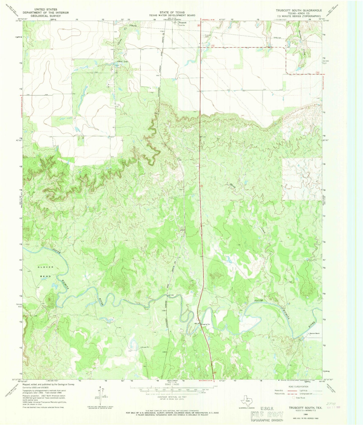 Classic USGS Truscott South Texas 7.5'x7.5' Topo Map Image