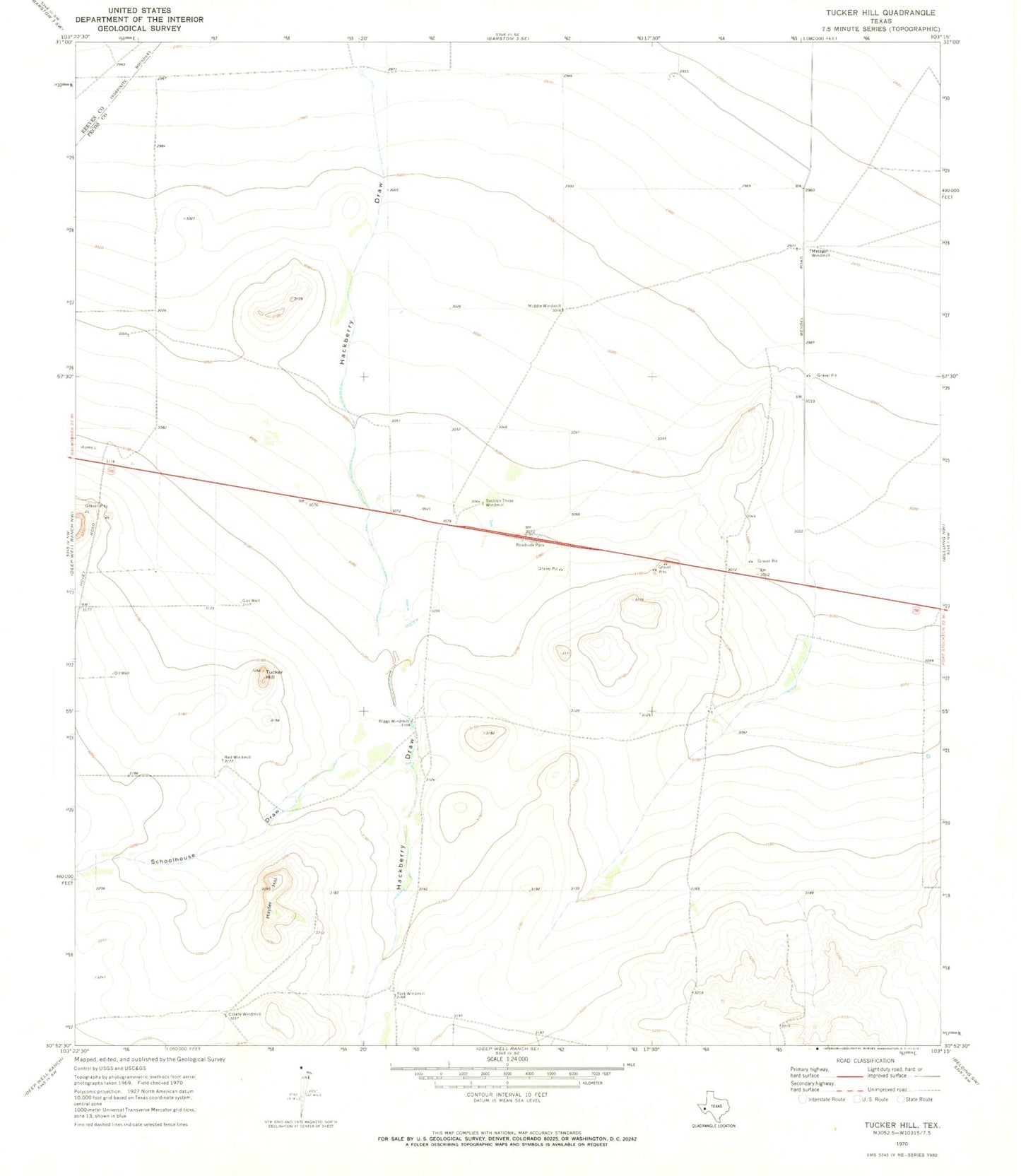 Classic USGS Tucker Hill Texas 7.5'x7.5' Topo Map Image