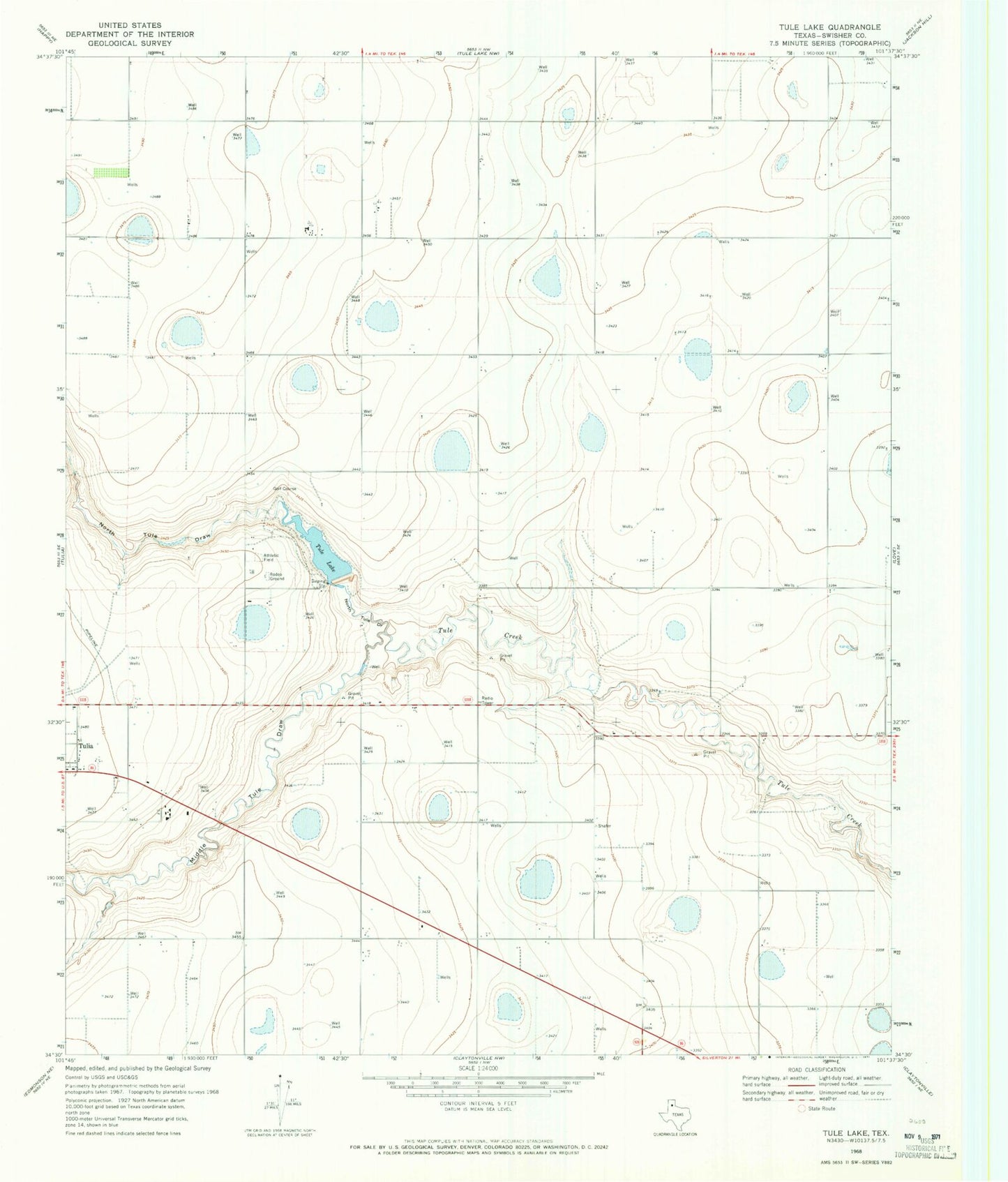 Classic USGS Tule Lake Texas 7.5'x7.5' Topo Map Image