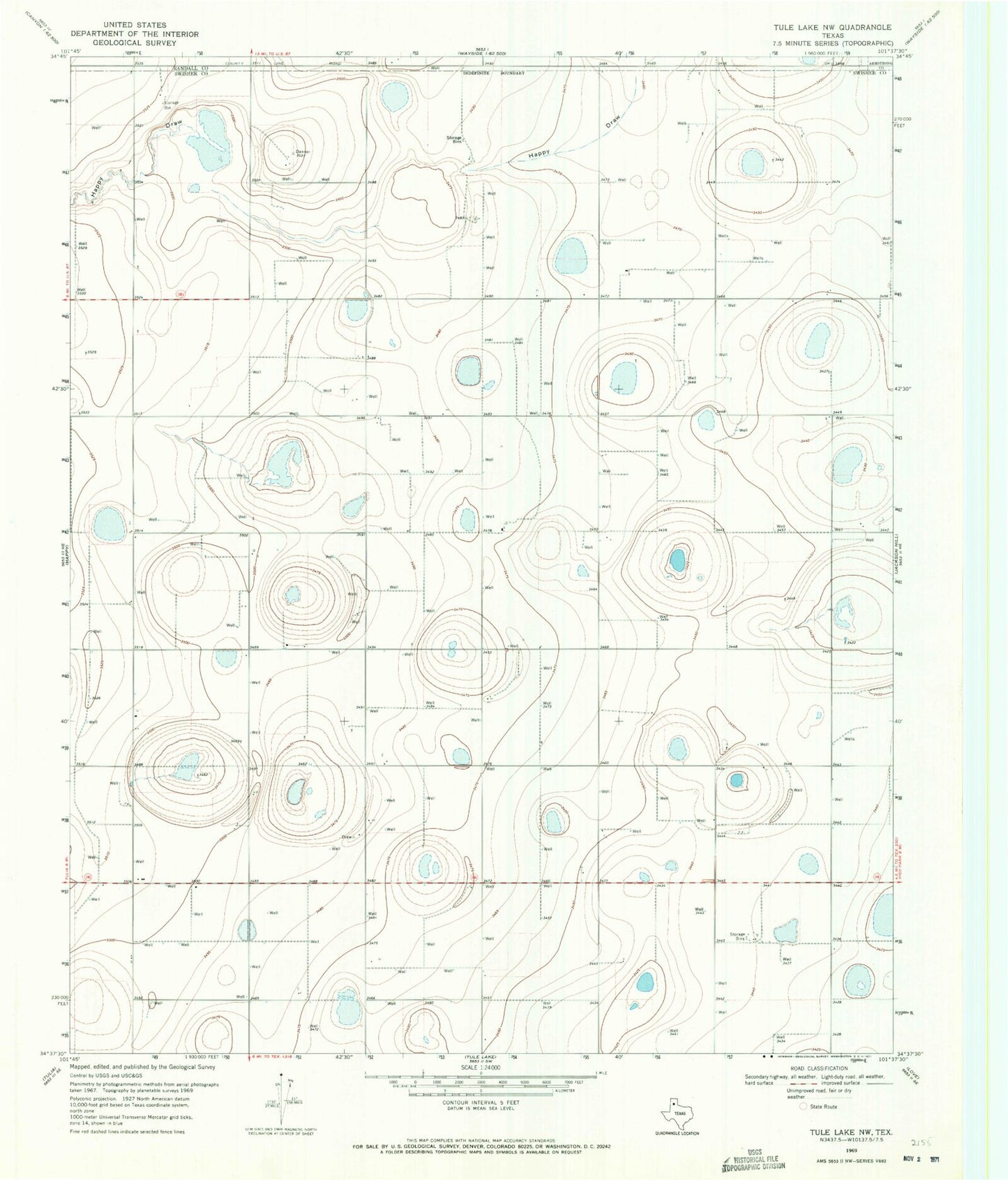 Classic USGS Tule Lake NW Texas 7.5'x7.5' Topo Map Image