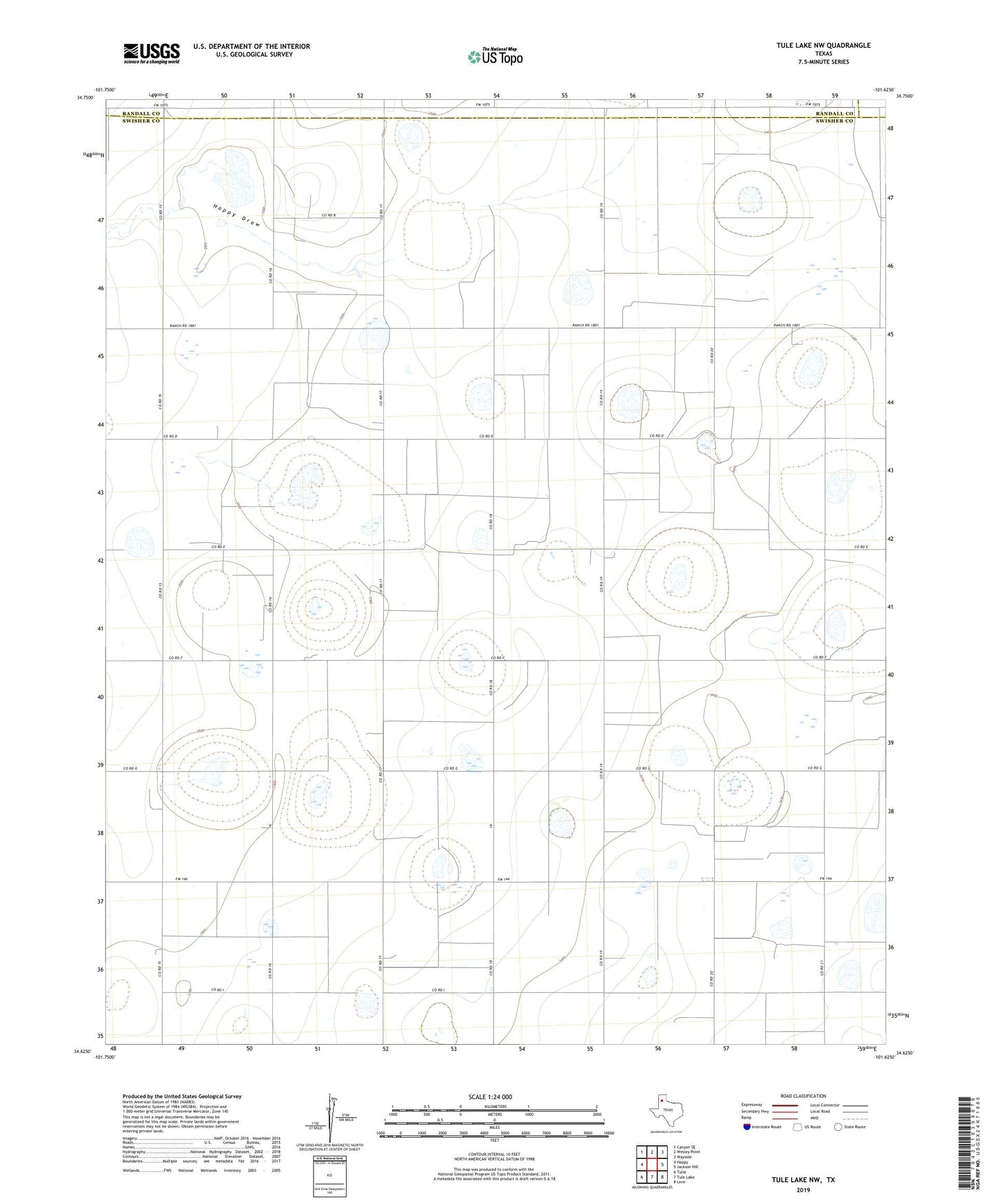 Tule Lake NW Texas US Topo Map Image