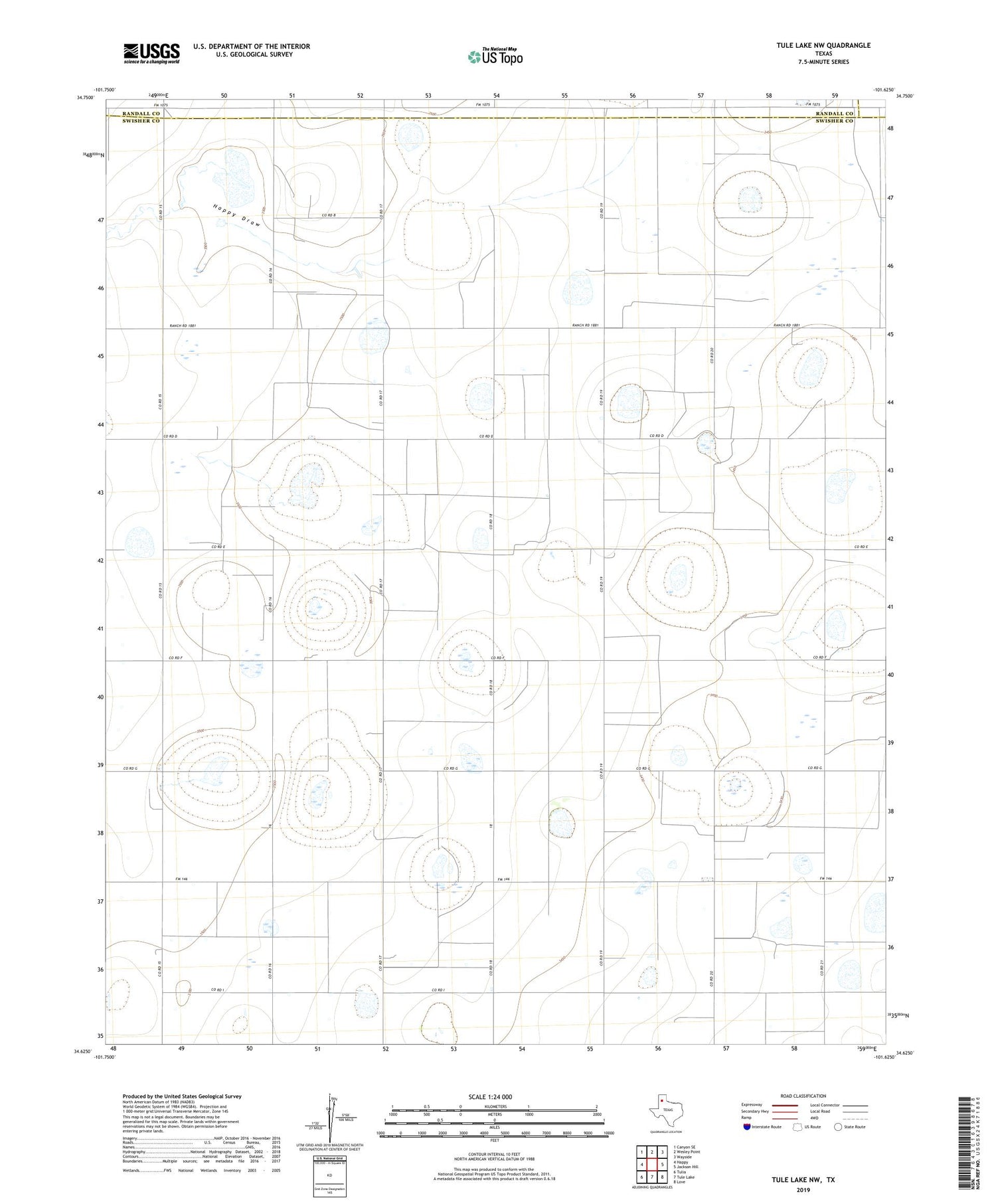 Tule Lake NW Texas US Topo Map Image