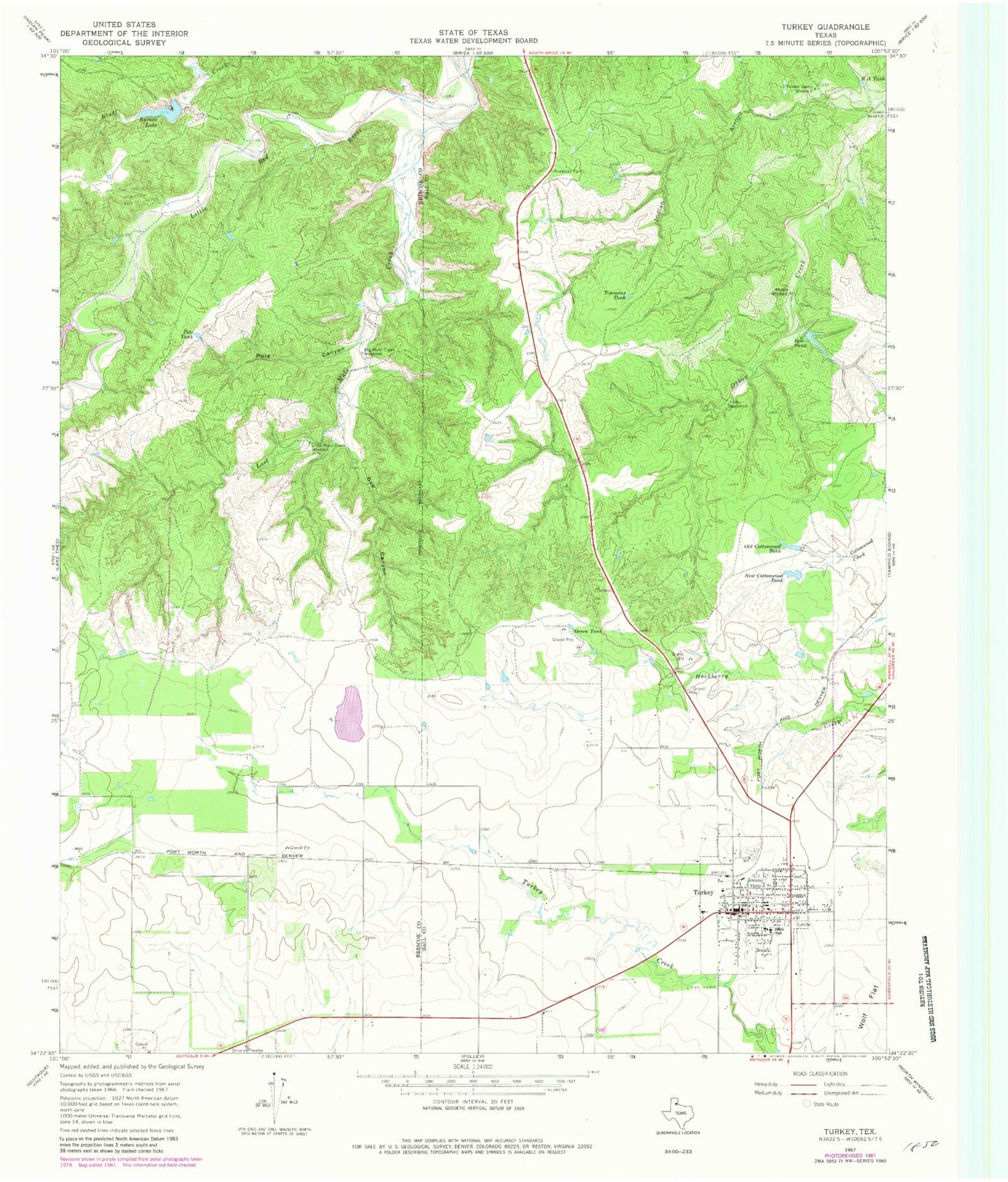 Classic USGS Turkey Texas 7.5'x7.5' Topo Map Image