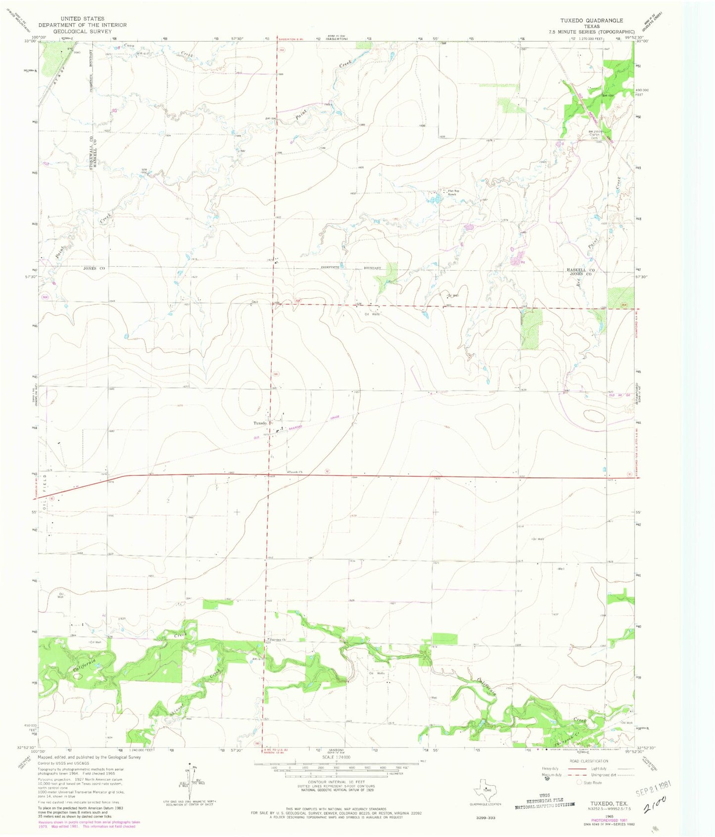 Classic USGS Tuxedo Texas 7.5'x7.5' Topo Map Image