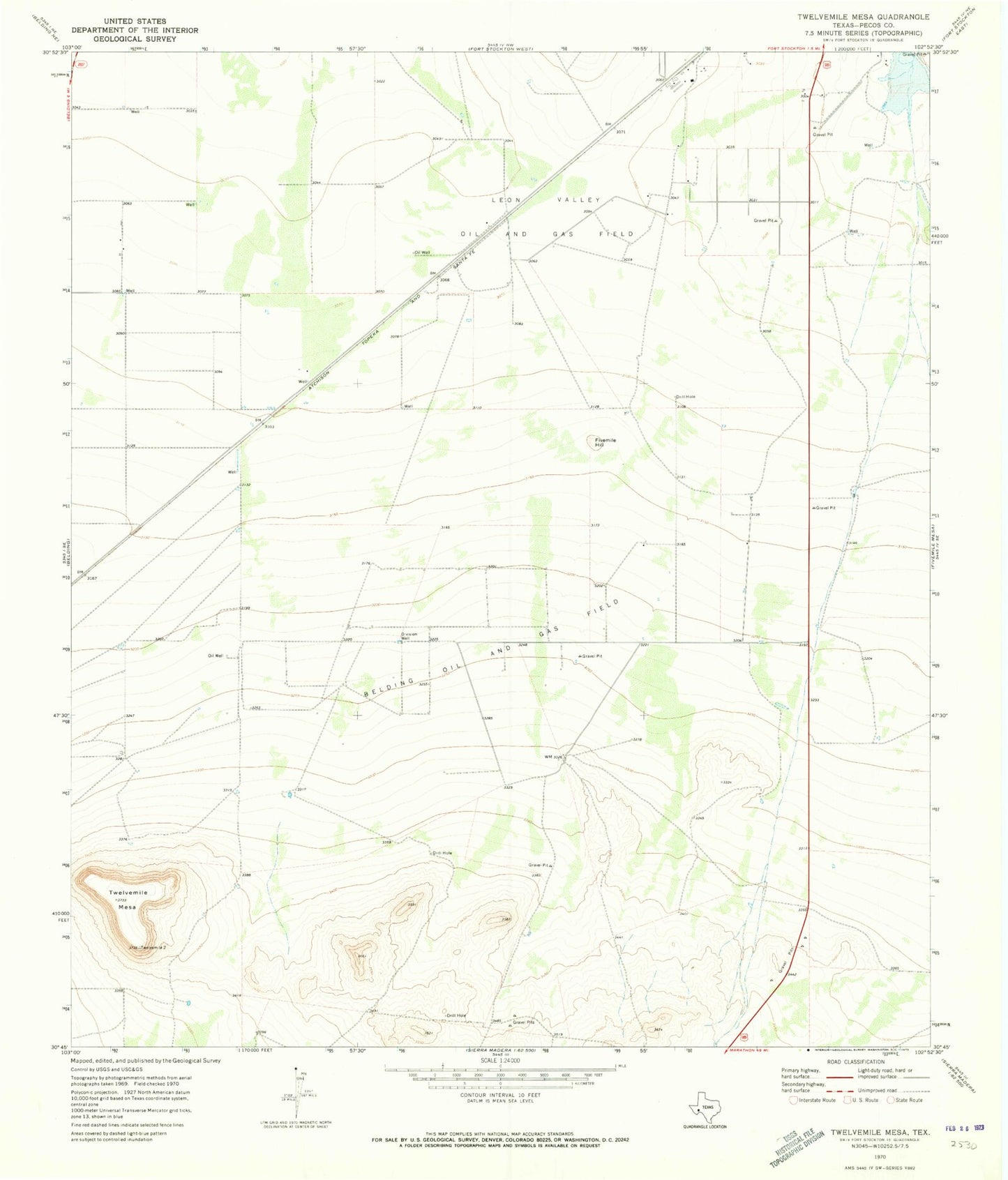 Classic USGS Twelvemile Mesa Texas 7.5'x7.5' Topo Map Image
