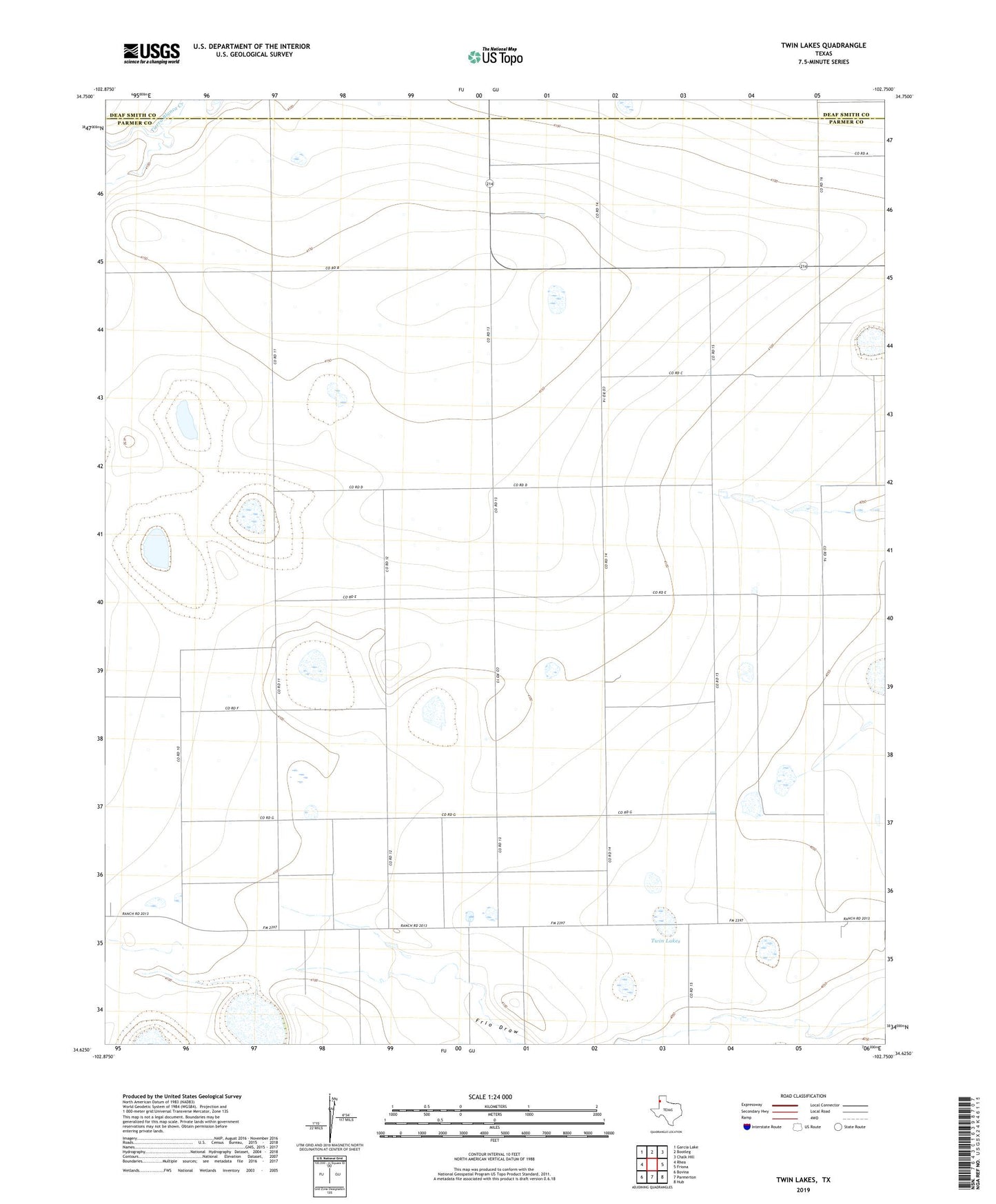 Twin Lakes Texas US Topo Map Image