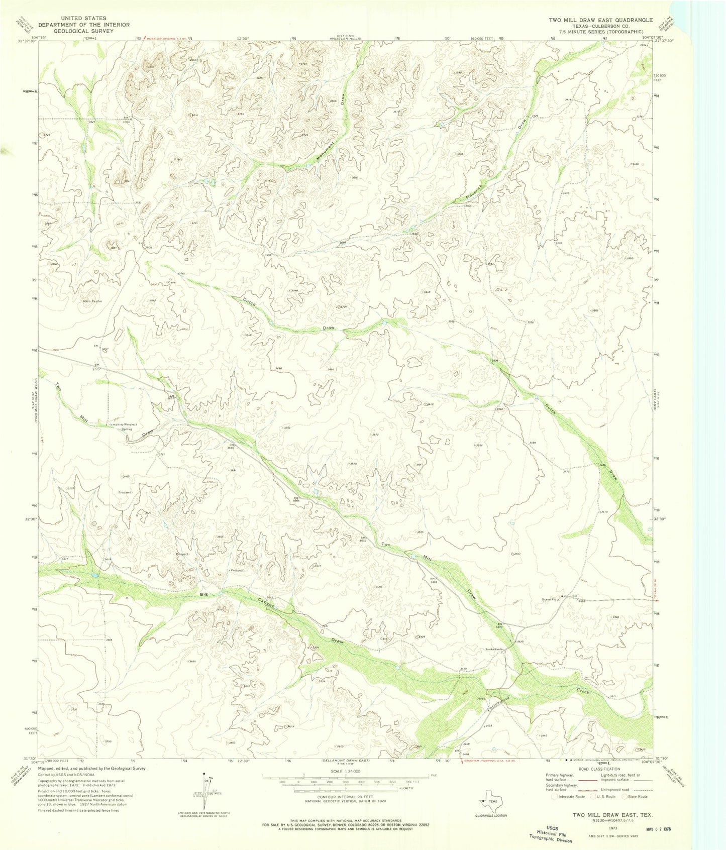 Classic USGS Two Mill Draw East Texas 7.5'x7.5' Topo Map Image