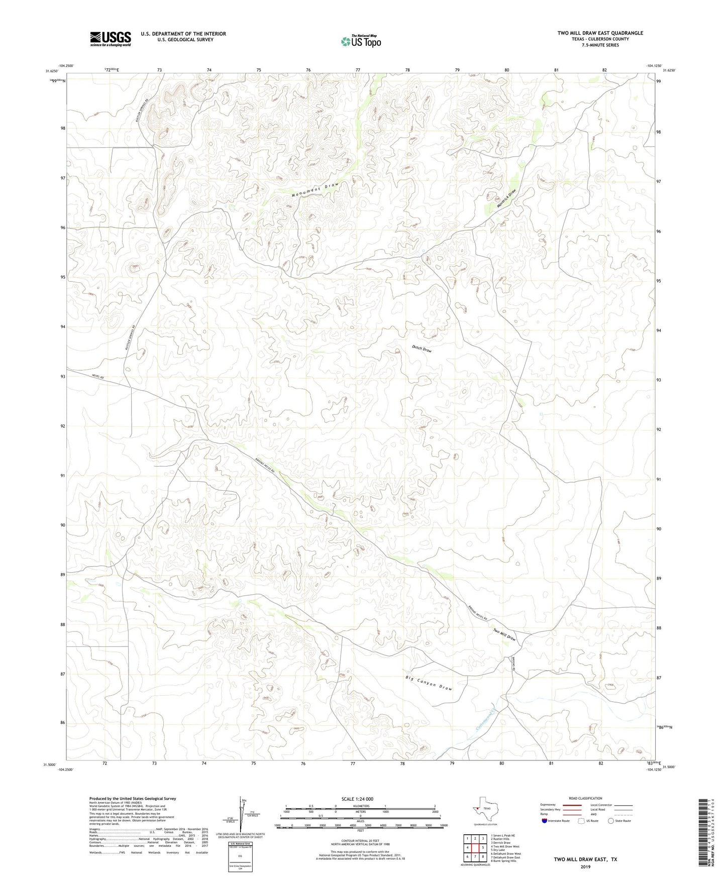 Two Mill Draw East Texas US Topo Map Image
