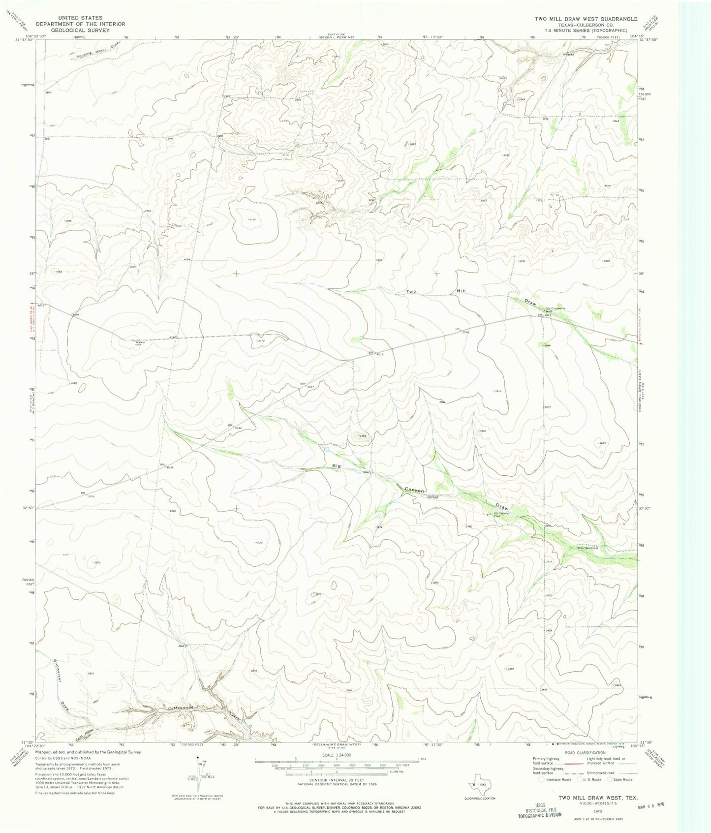Classic USGS Two Mill Draw West Texas 7.5'x7.5' Topo Map Image
