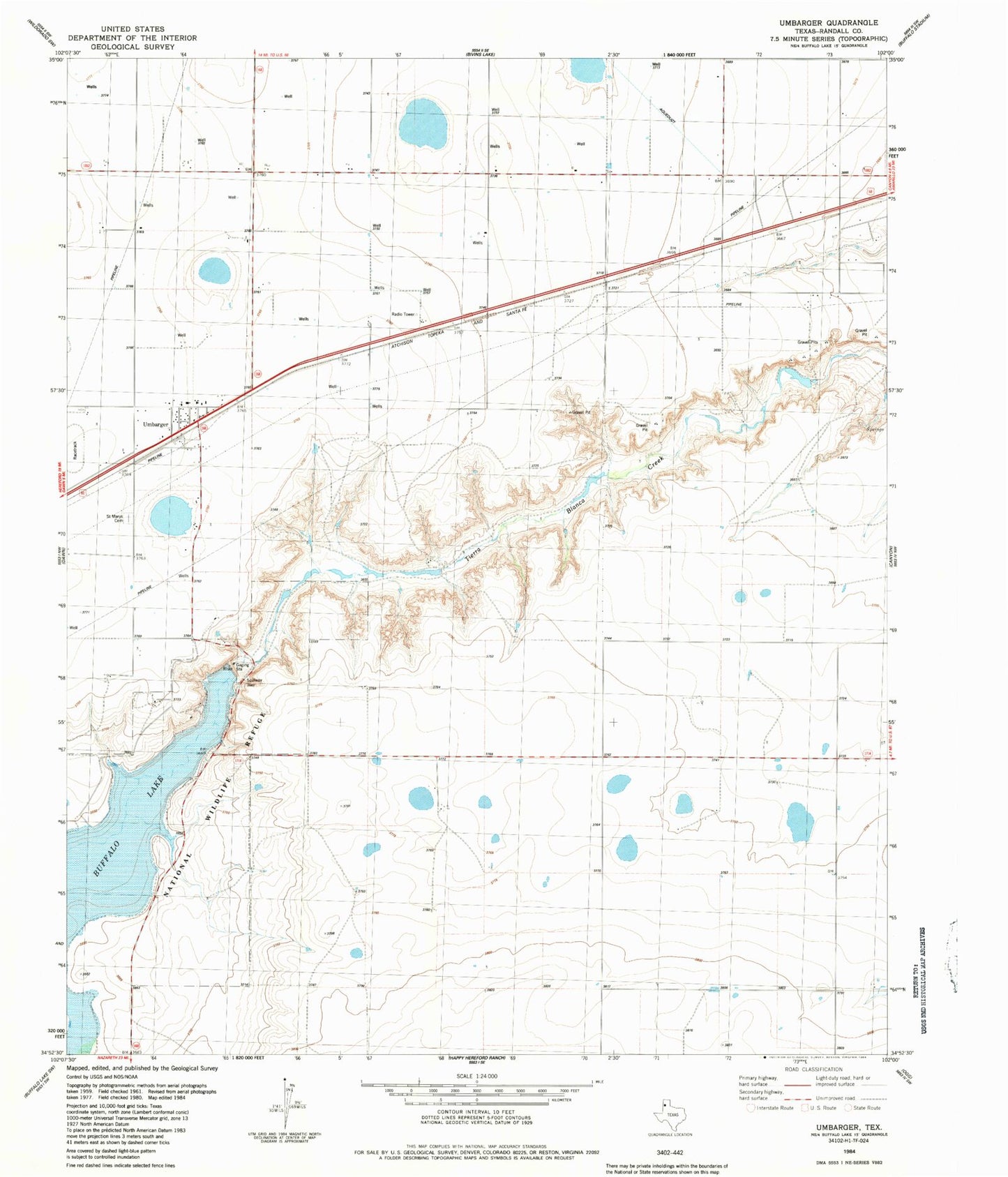 Classic USGS Umbarger Texas 7.5'x7.5' Topo Map Image