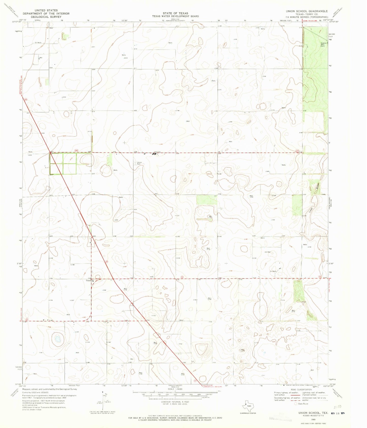 Classic USGS Union School Texas 7.5'x7.5' Topo Map Image