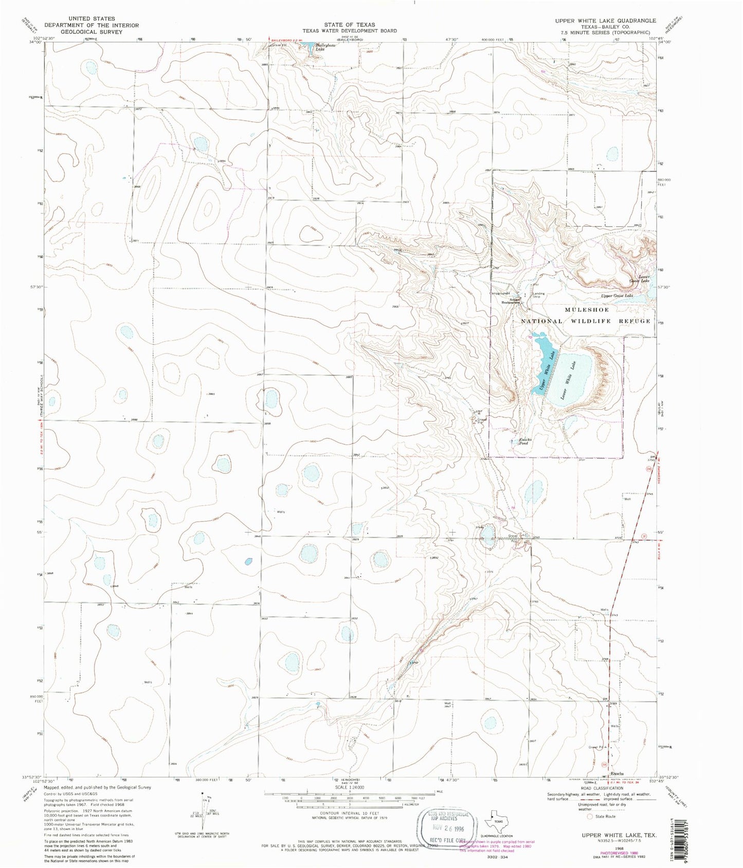 Classic USGS Upper White Lake Texas 7.5'x7.5' Topo Map Image
