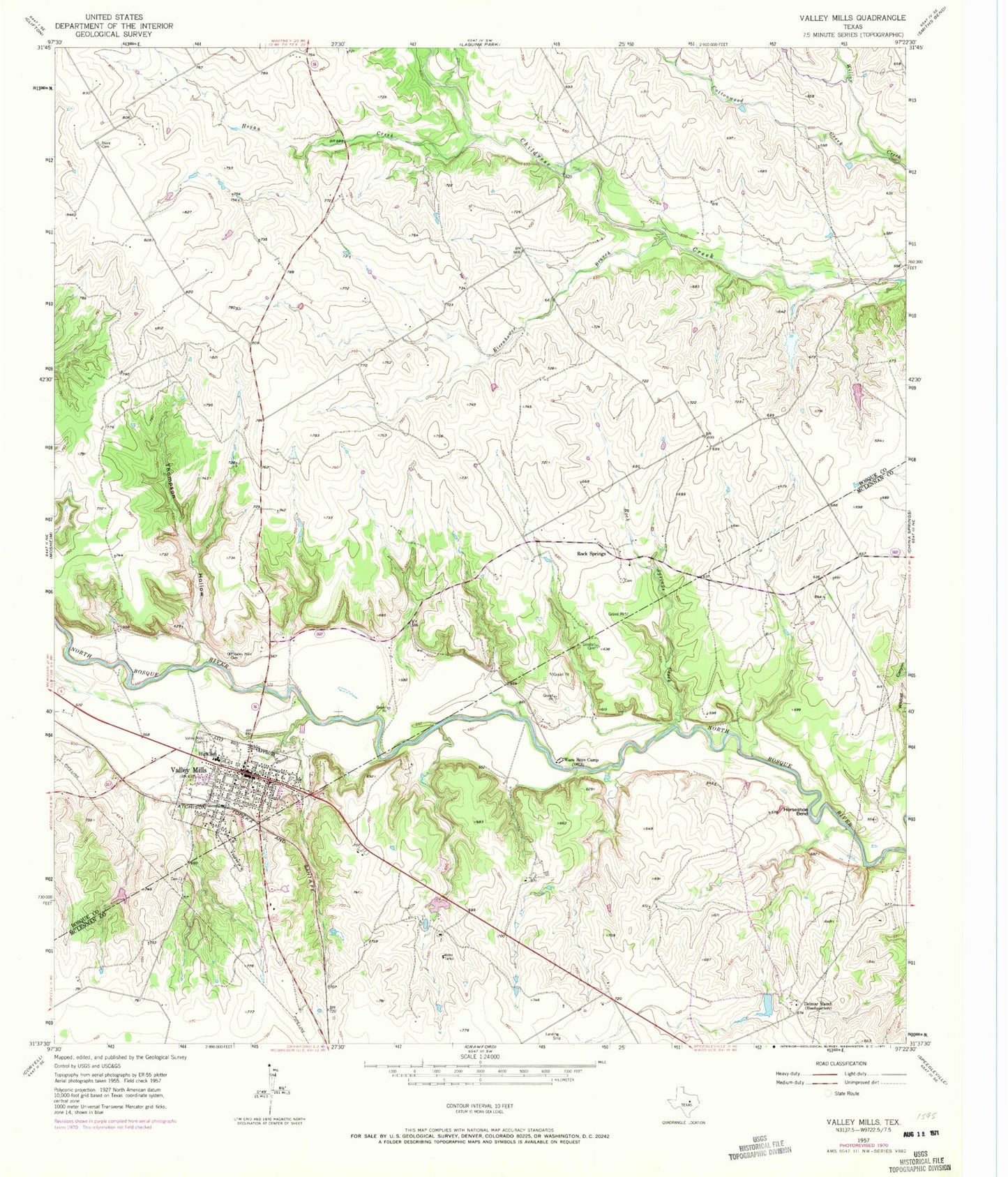 Classic USGS Valley Mills Texas 7.5'x7.5' Topo Map Image