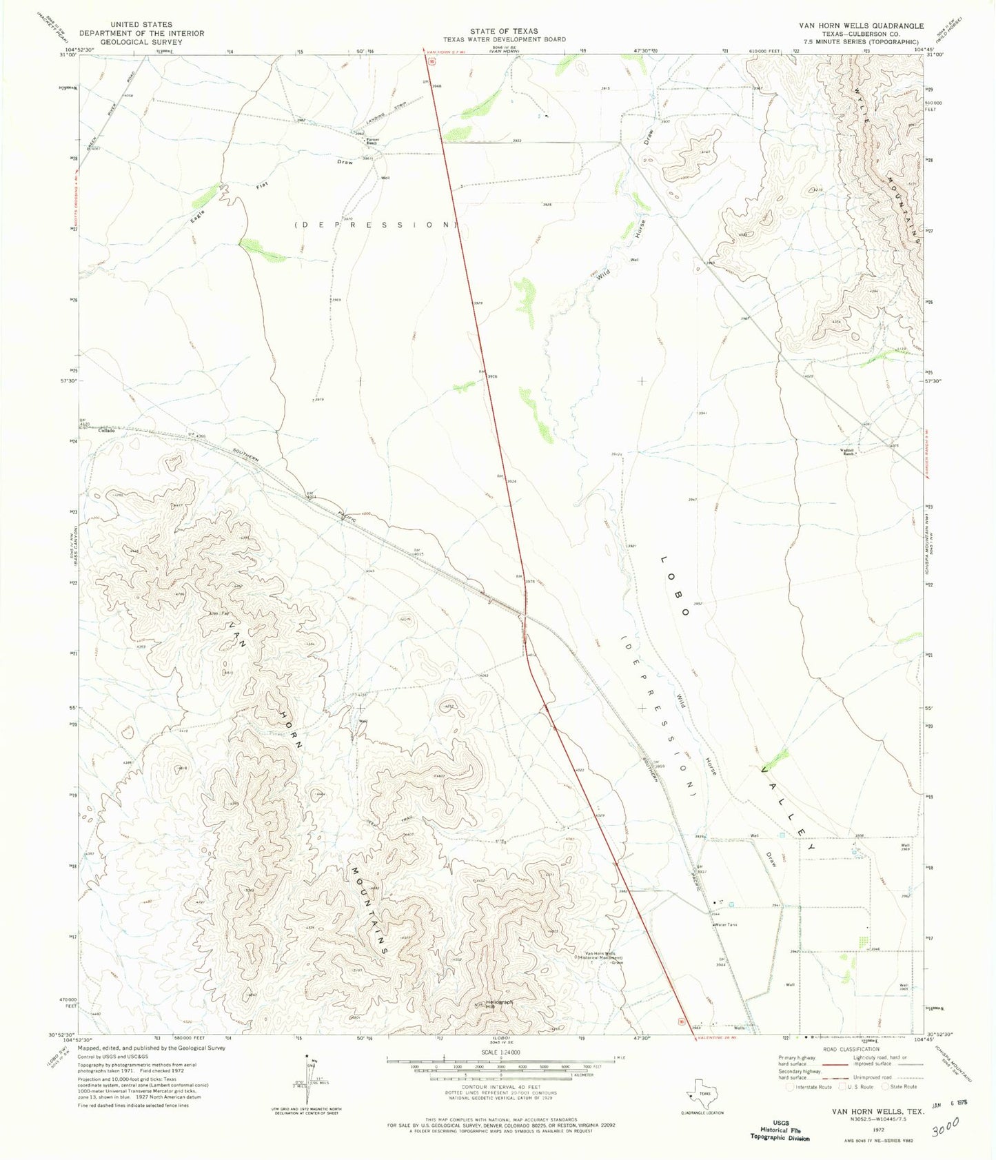 Classic USGS Van Horn Wells Texas 7.5'x7.5' Topo Map Image