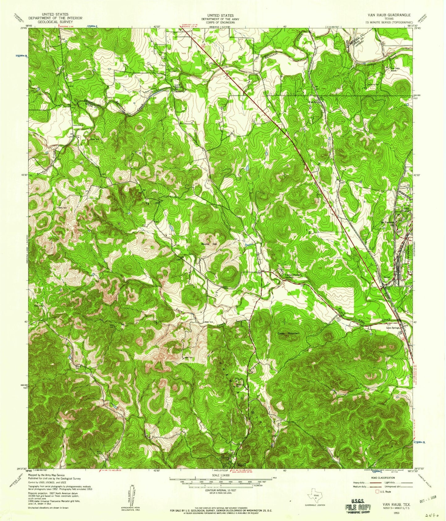 Classic USGS Van Raub Texas 7.5'x7.5' Topo Map Image