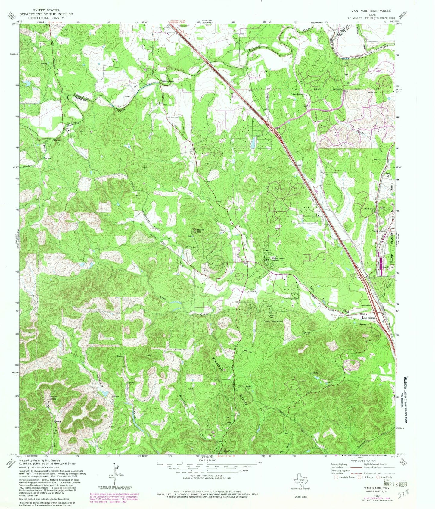 Classic USGS Van Raub Texas 7.5'x7.5' Topo Map Image